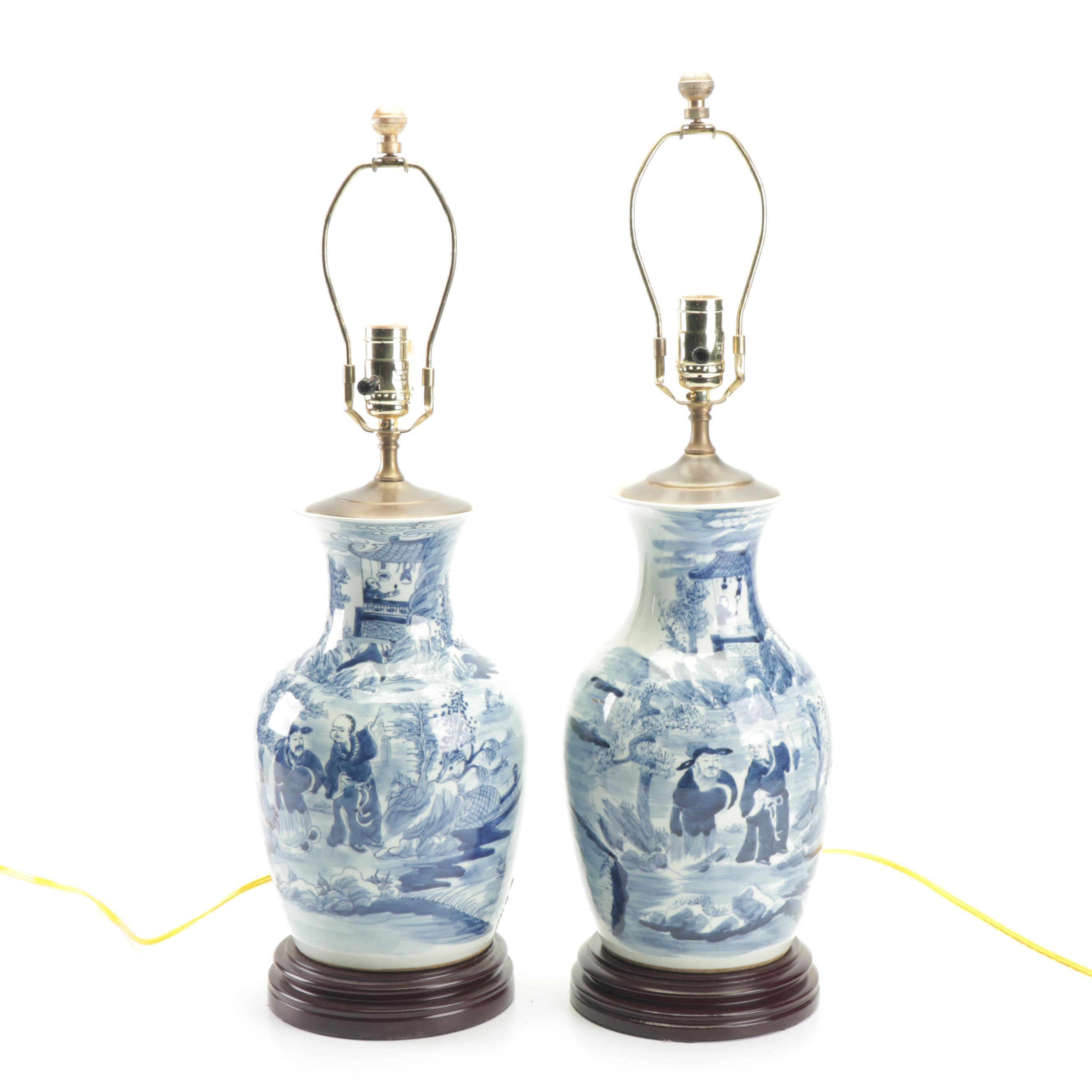 Chinese Blue and White Ceramic Vase Table Lamps