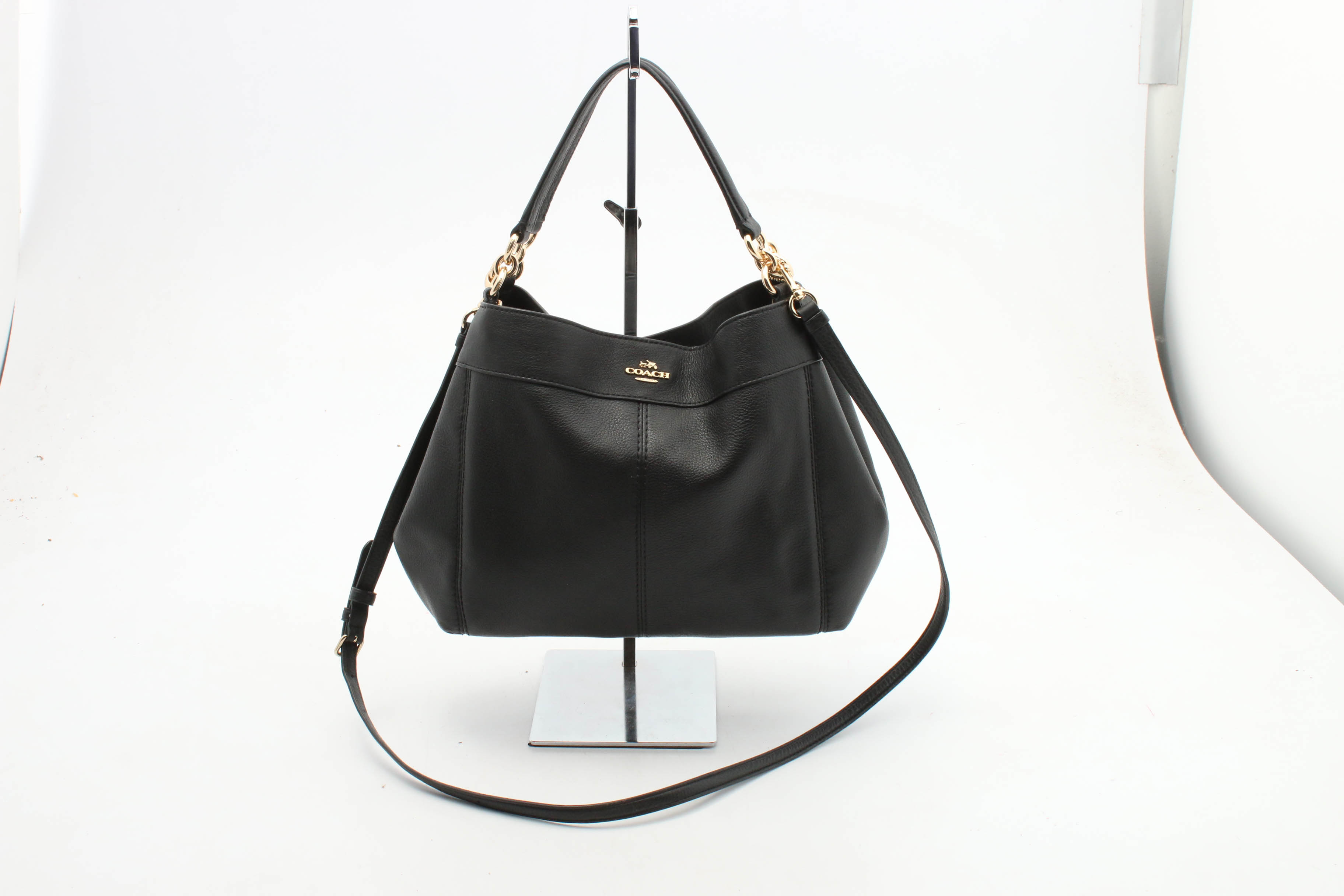 Coach Small Lexy Black Pebbled Leather Shoulder Bag with Crossbody Strap