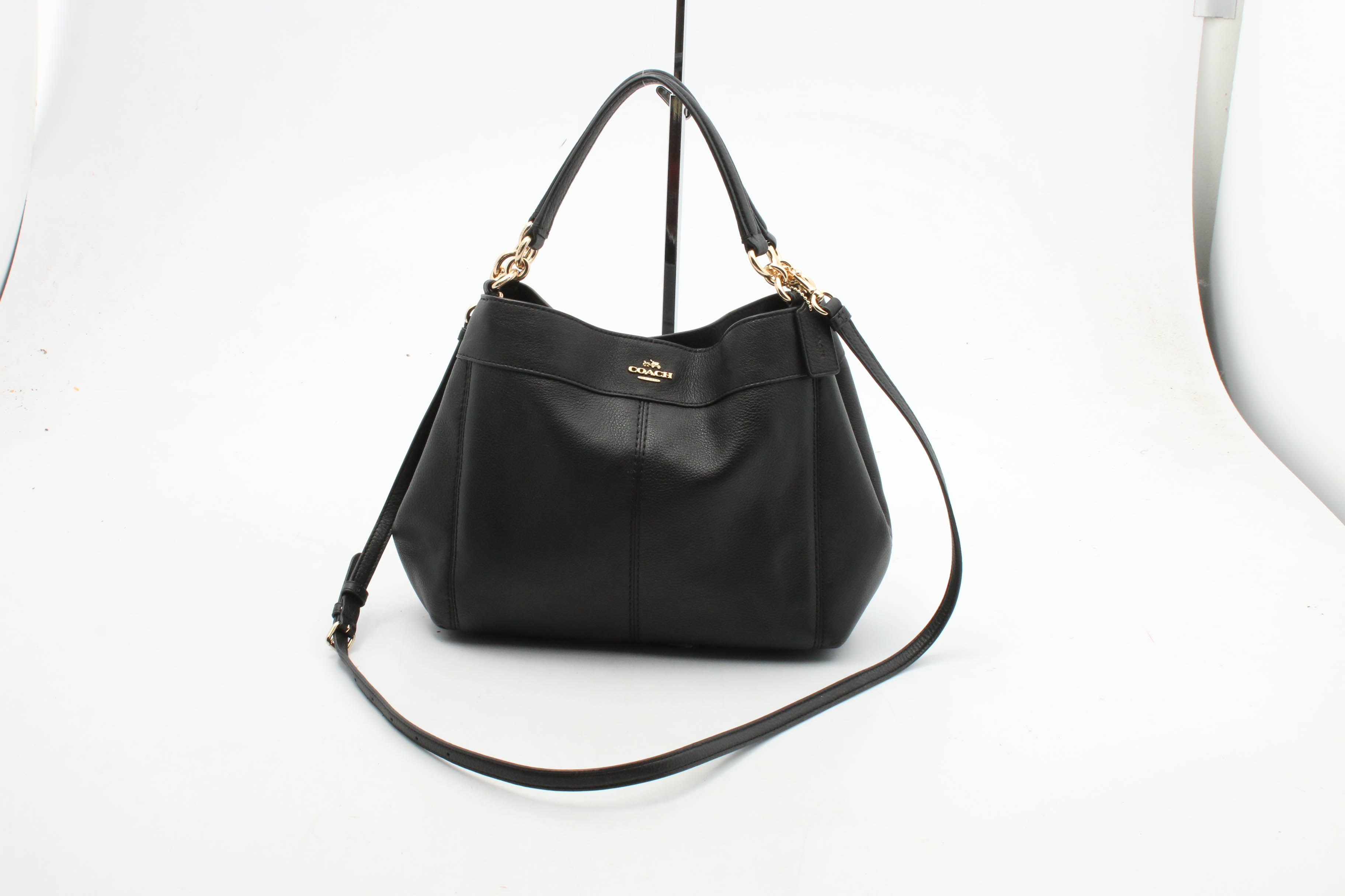 Coach Small Lexy Black Pebbled Leather Shoulder Bag with Crossbody Strap