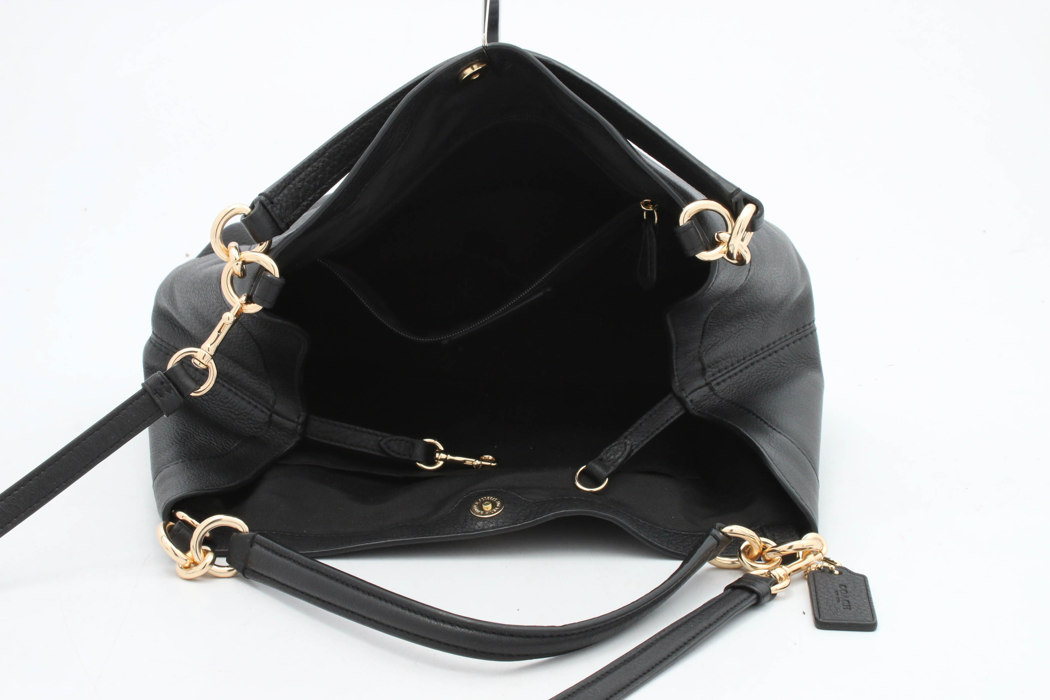 Coach Small Lexy Black Pebbled Leather Shoulder Bag with Crossbody Strap