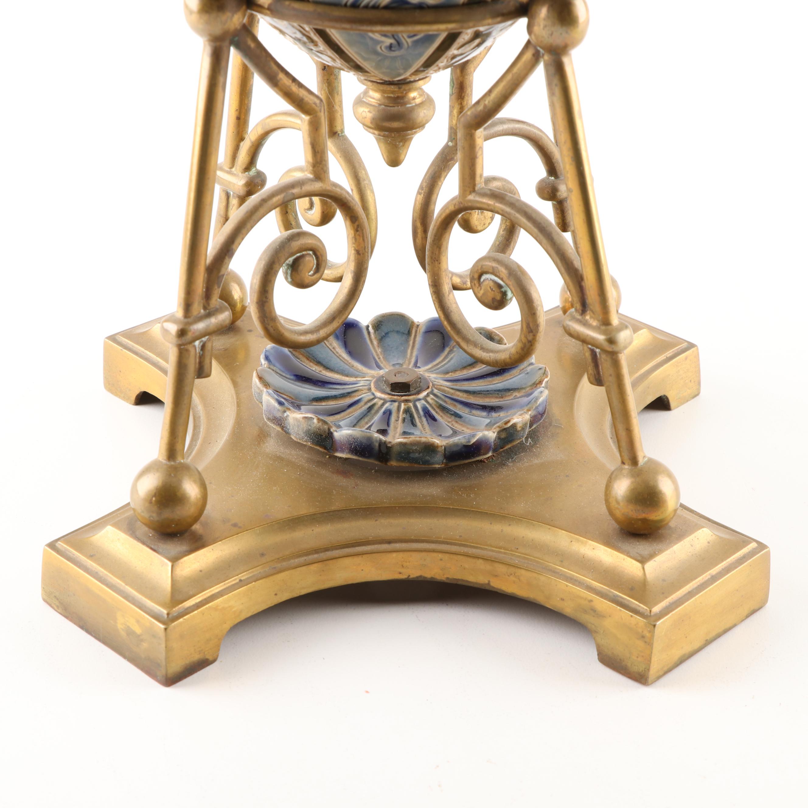 Doulton Lambeth Stoneware Oil Lamp Base with Hinks & Sons Burner, 19th C.