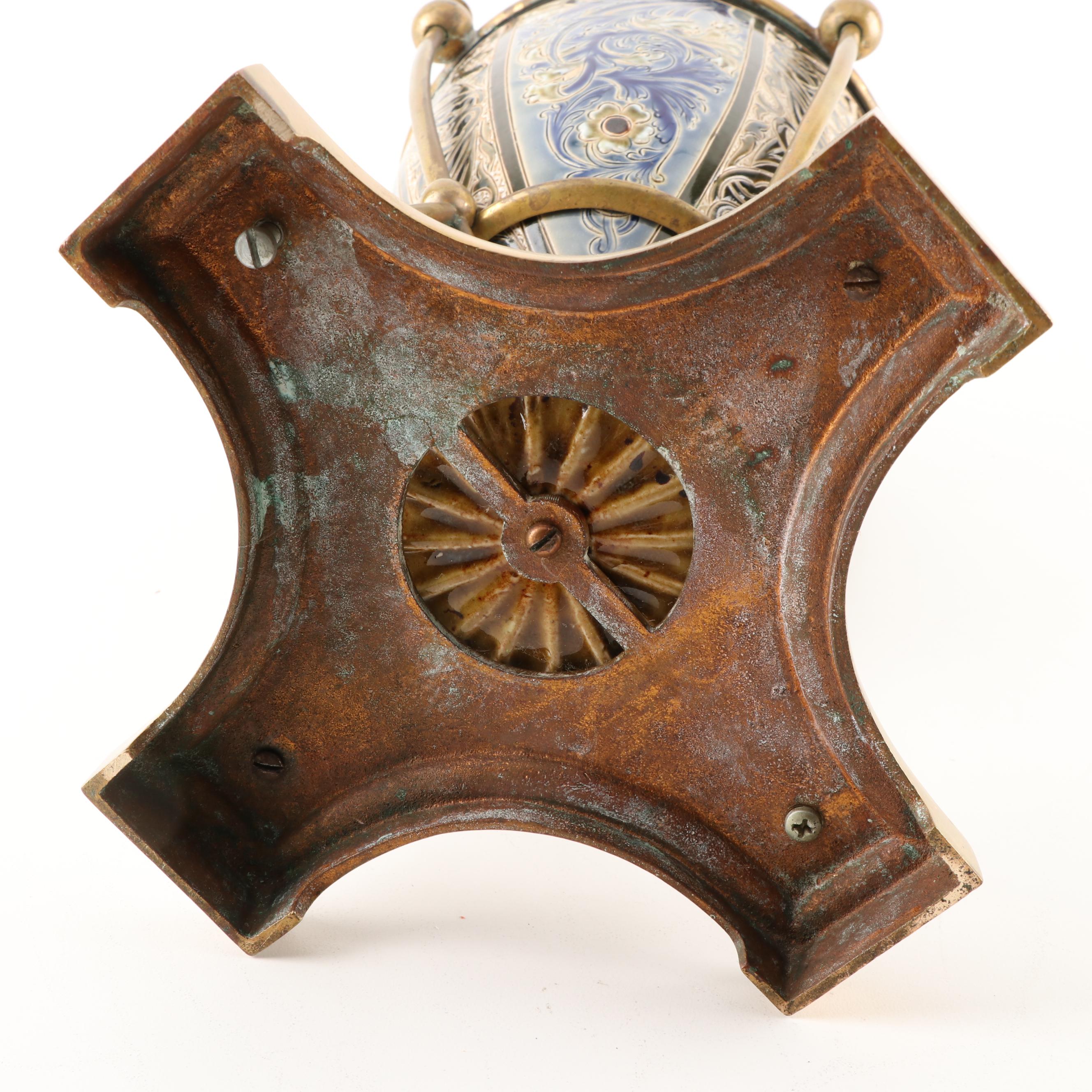 Doulton Lambeth Stoneware Oil Lamp Base with Hinks & Sons Burner, 19th C.