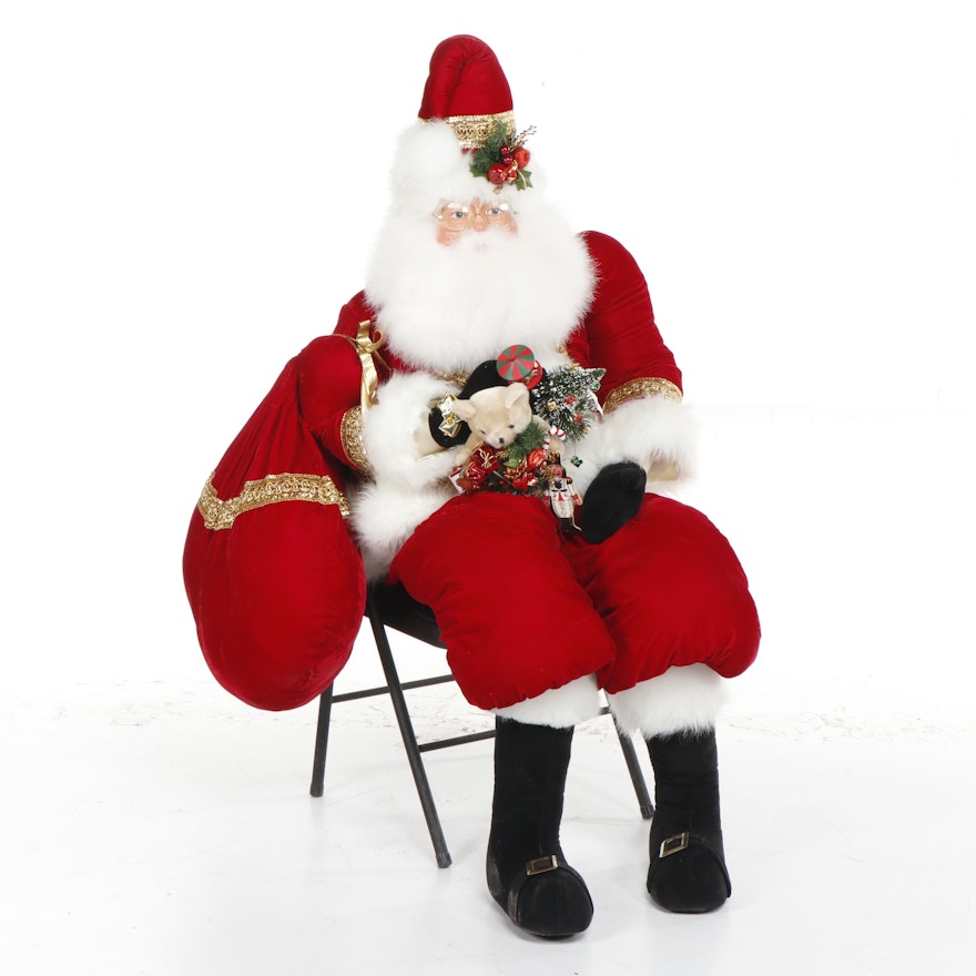 Life Size Stuffed Sitting Santa Decoration with Hand-Painted Face