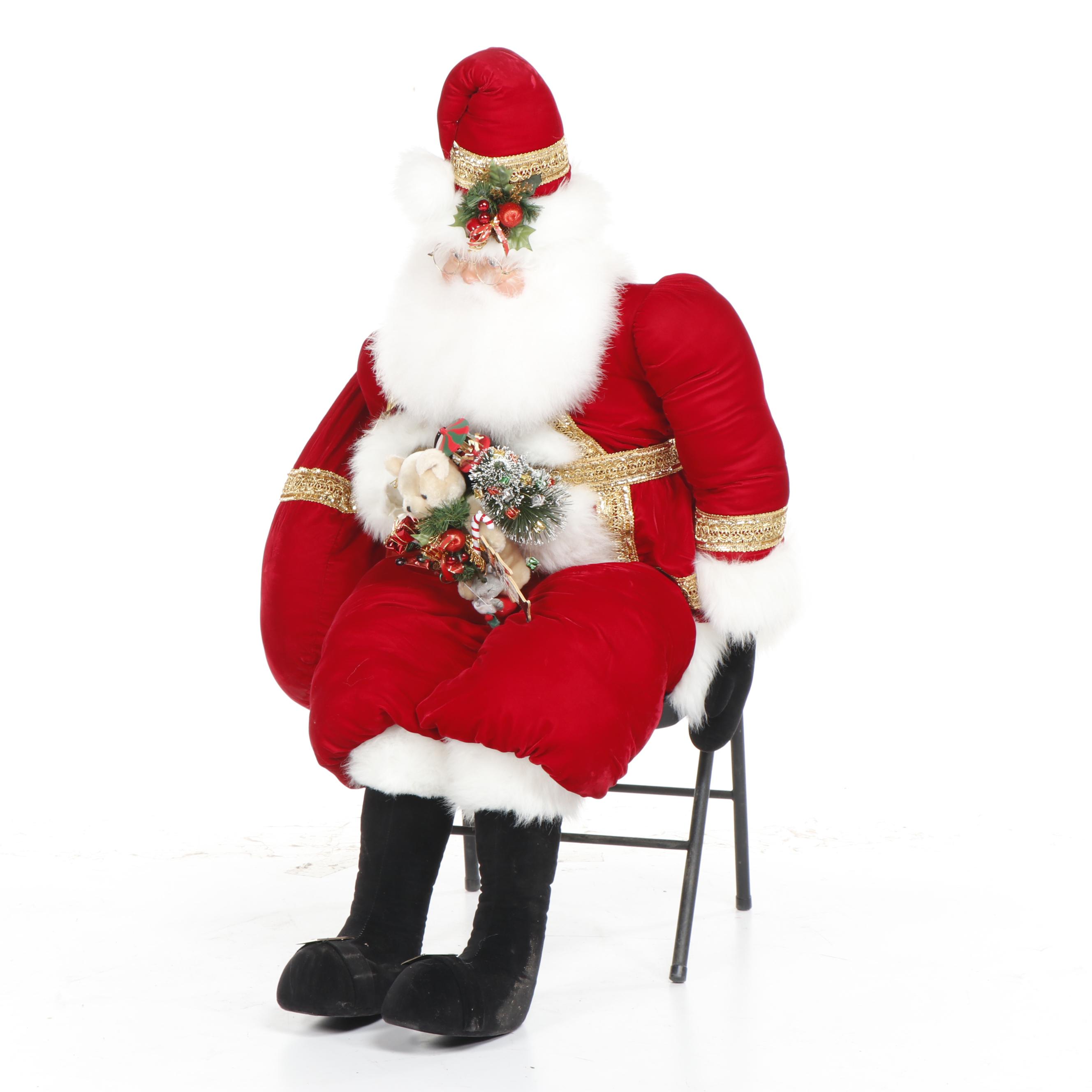 Life Size Stuffed Sitting Santa Decoration with Hand-Painted Face