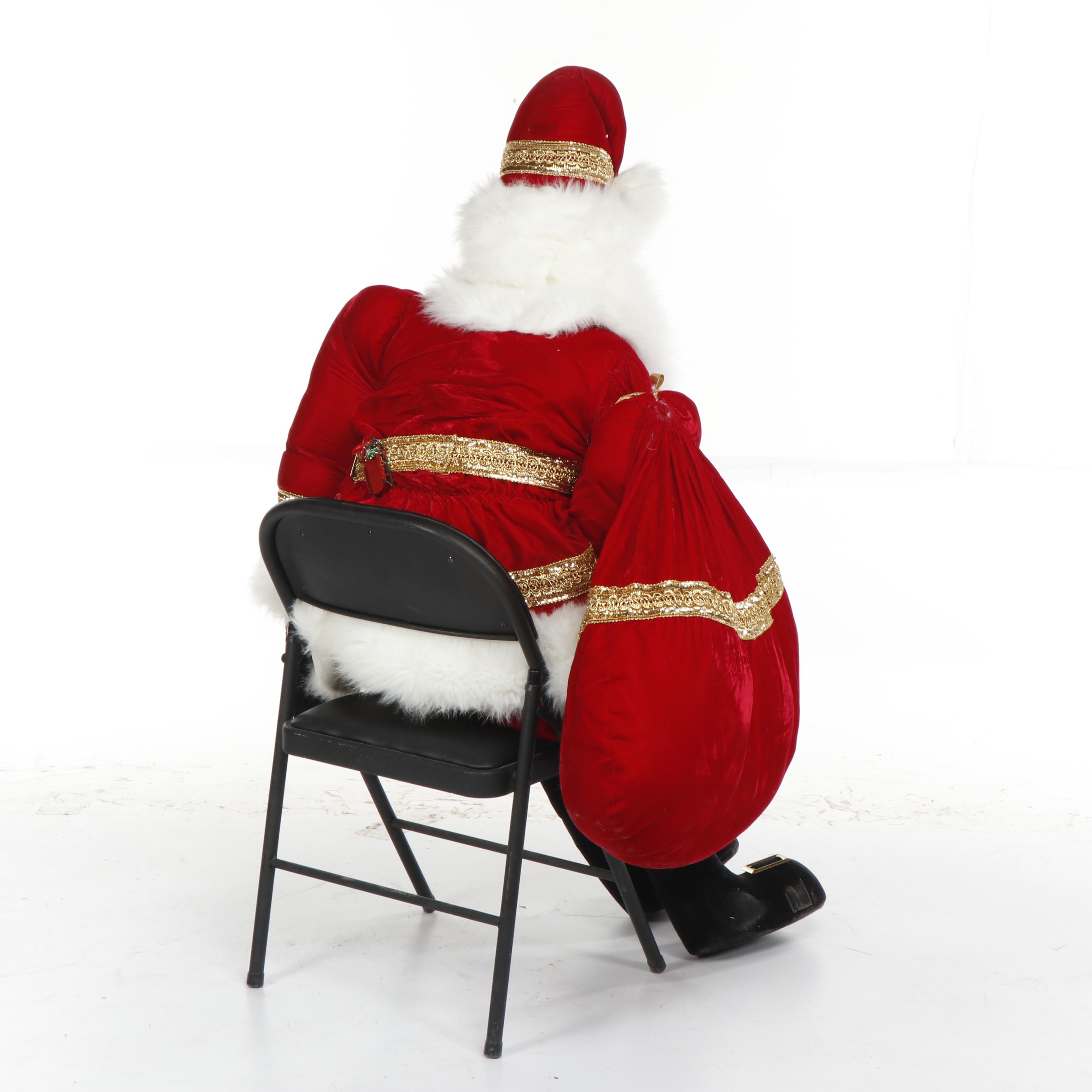 Life Size Stuffed Sitting Santa Decoration with Hand-Painted Face