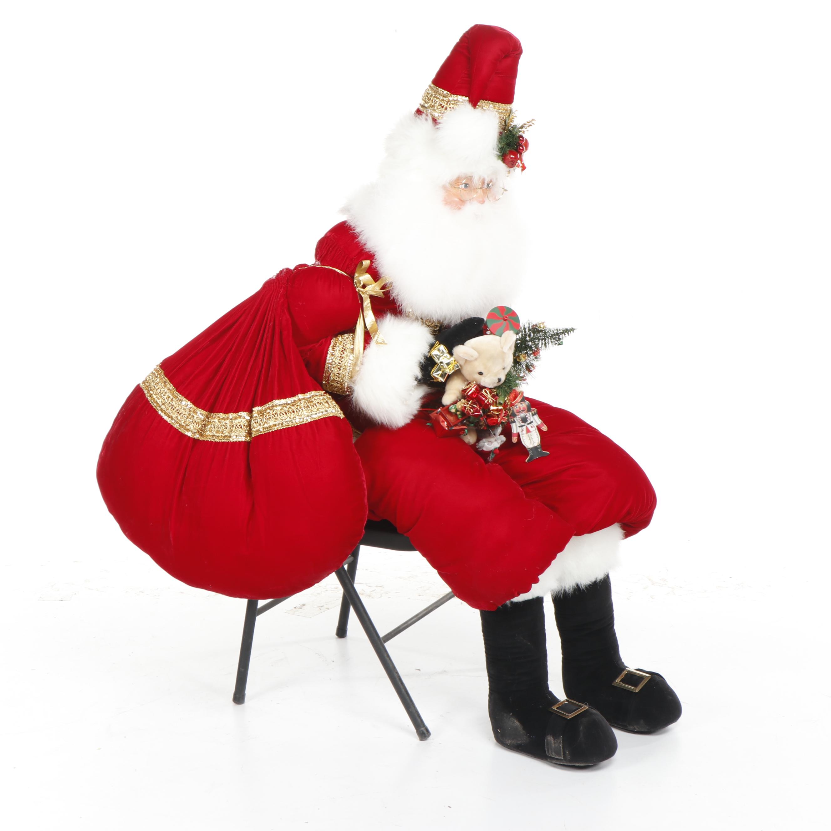 Life Size Stuffed Sitting Santa Decoration with Hand-Painted Face
