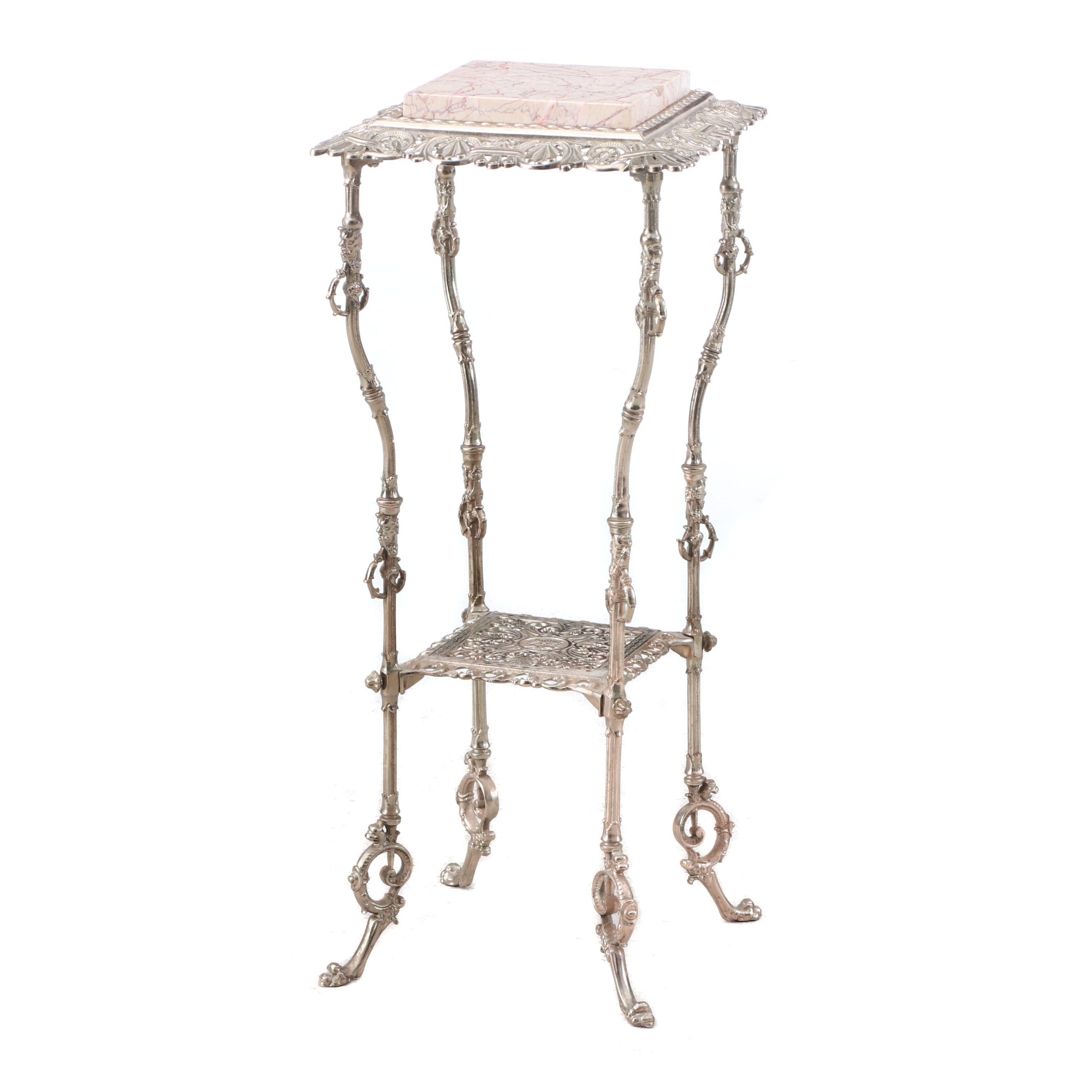 Marble Top Pierced Brass Plant Stand