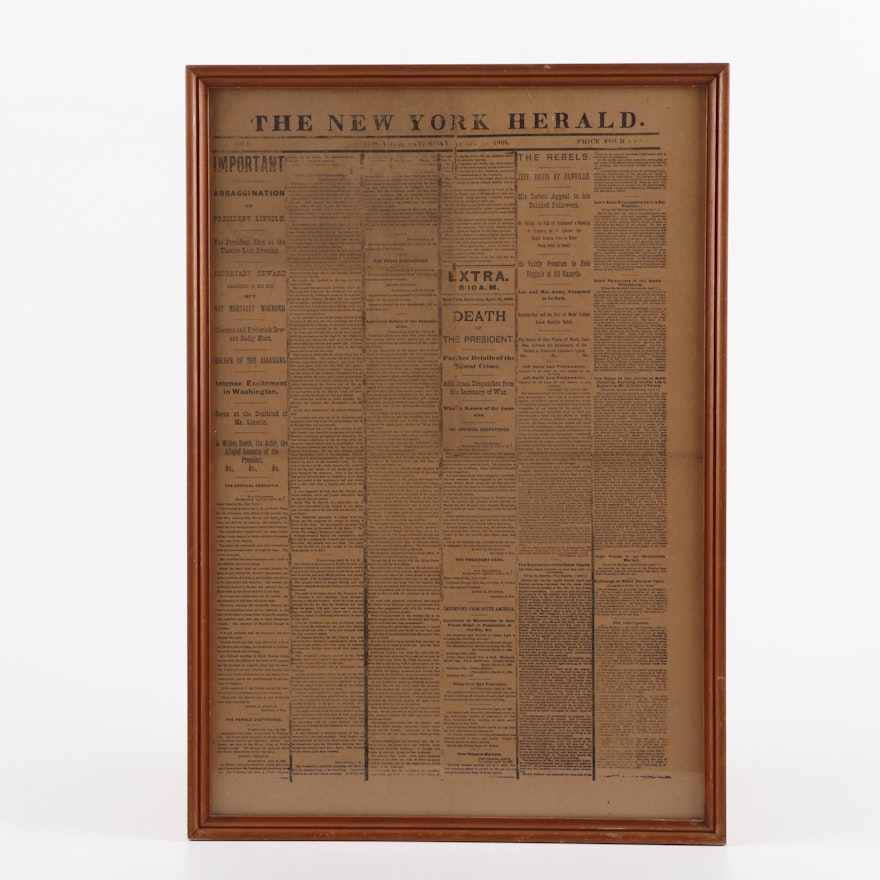 Reproduction "The New York Herald" Assassination of President Lincoln Headline