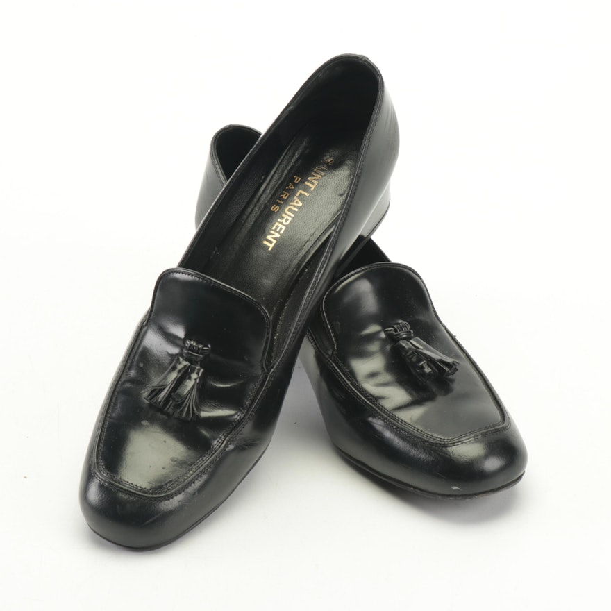 Saint Laurent Paris Black Leather Loafers with Stretchers