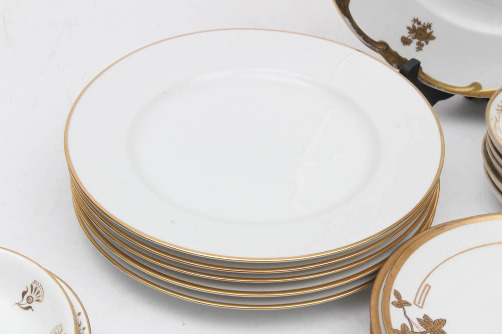 Gilt and White Dinnerware and Serveware Featuring Vista Alegre, Weimar, Haviland