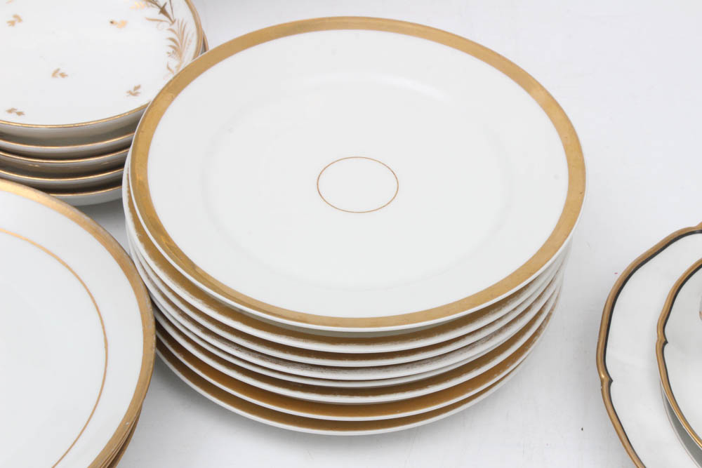 Gilt and White Dinnerware and Serveware Featuring Vista Alegre, Weimar, Haviland