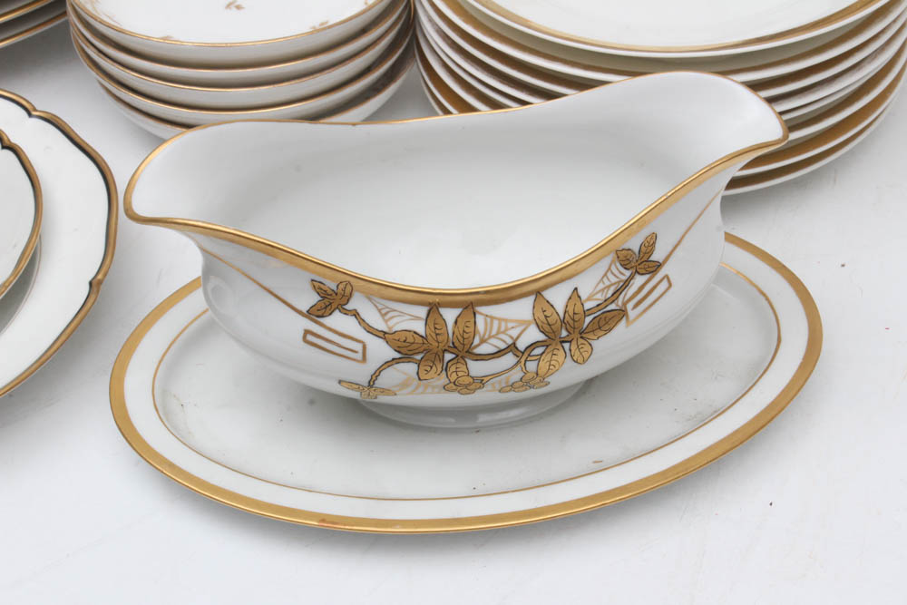 Gilt and White Dinnerware and Serveware Featuring Vista Alegre, Weimar, Haviland