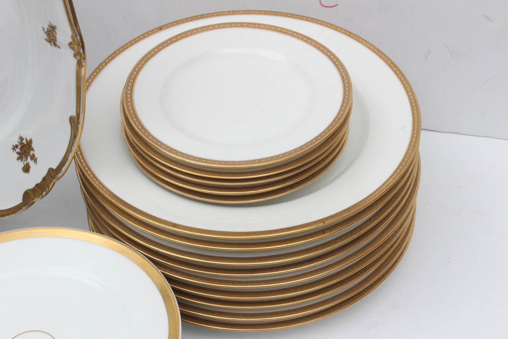 Gilt and White Dinnerware and Serveware Featuring Vista Alegre, Weimar, Haviland