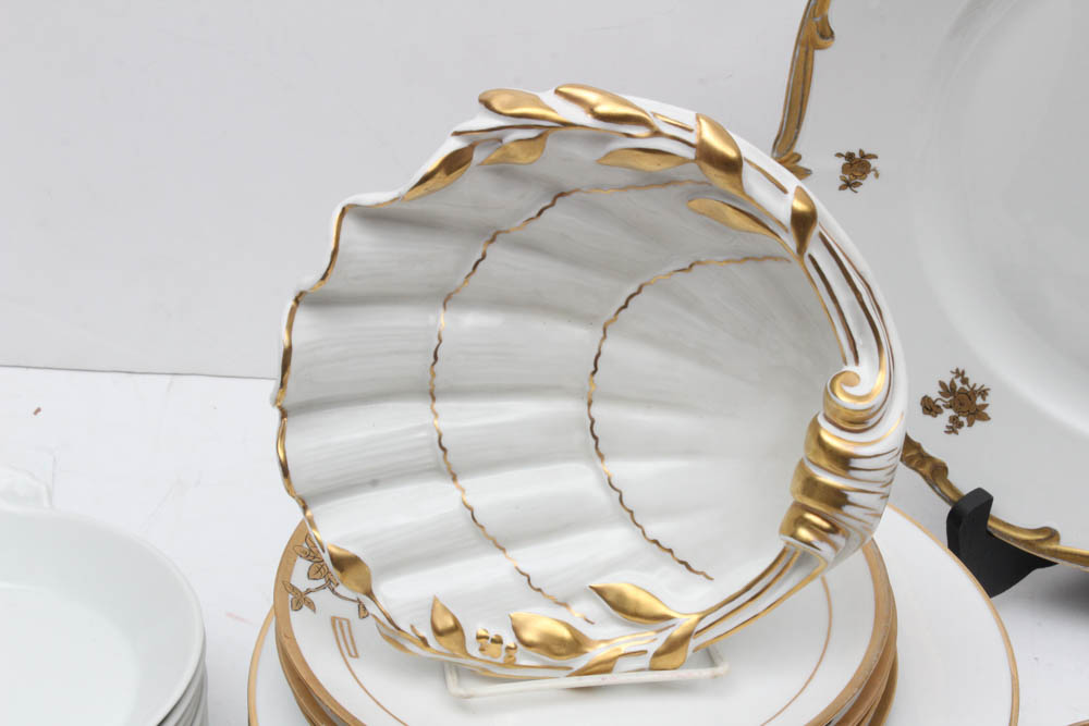 Gilt and White Dinnerware and Serveware Featuring Vista Alegre, Weimar, Haviland