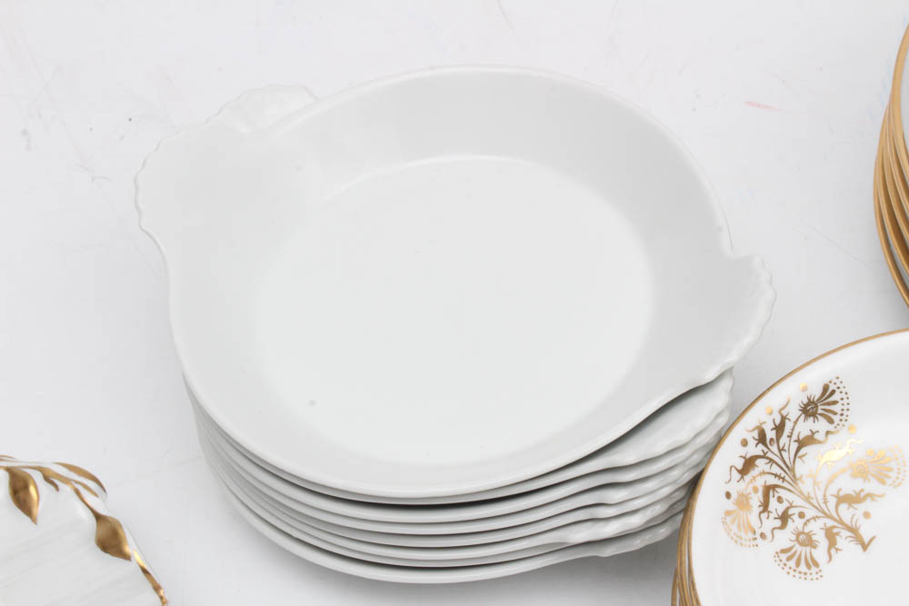 Gilt and White Dinnerware and Serveware Featuring Vista Alegre, Weimar, Haviland