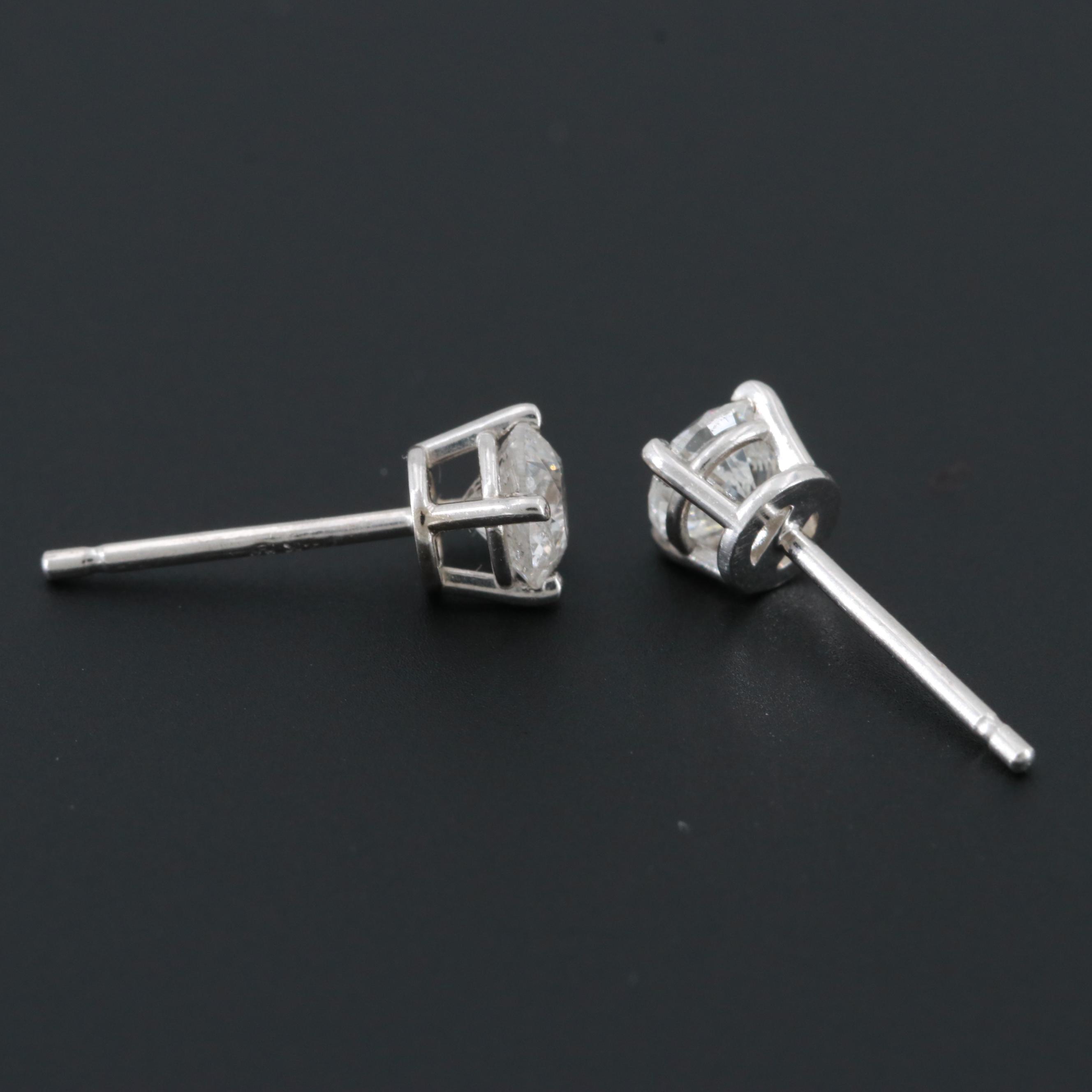 14K White Gold Diamond Stud Earrings