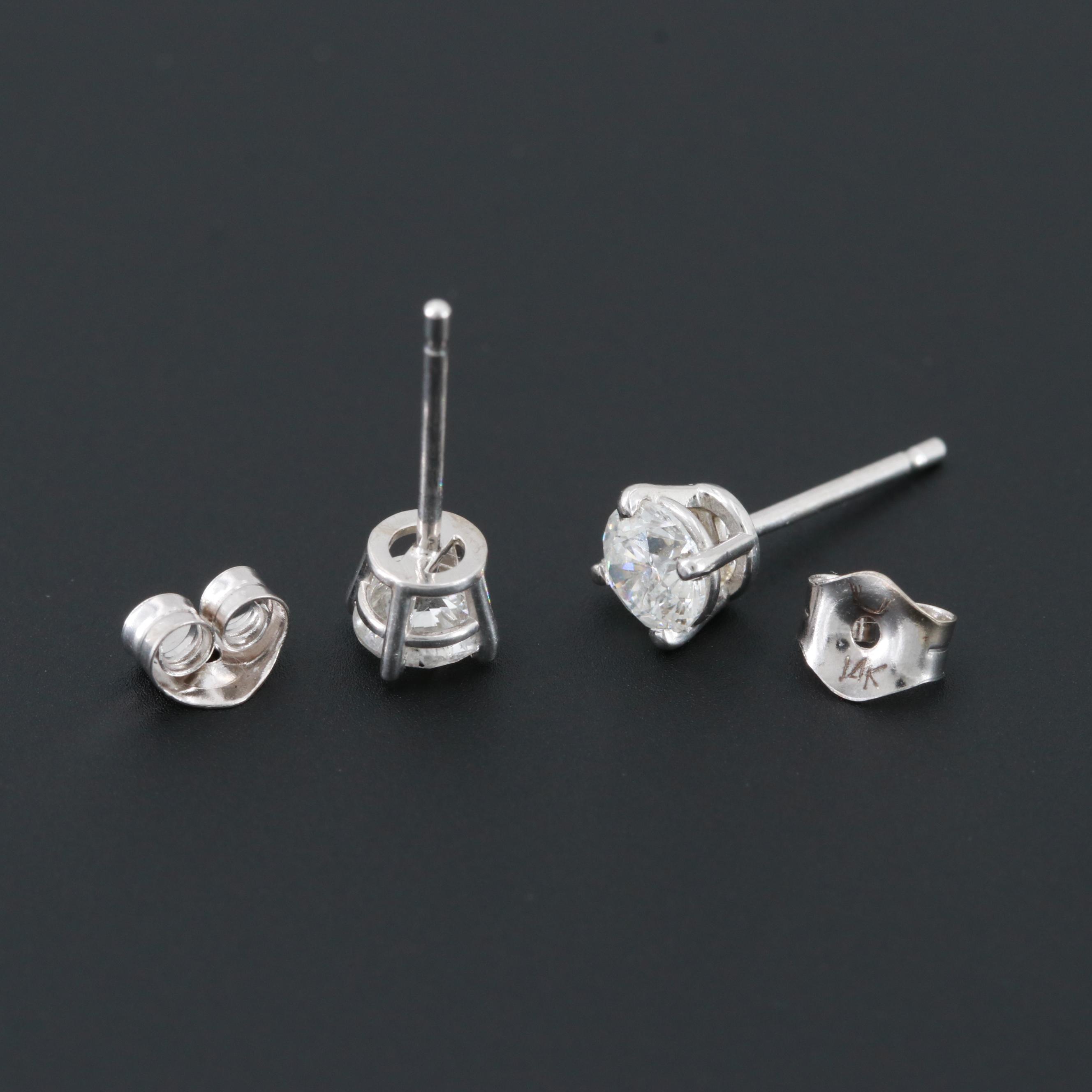 14K White Gold Diamond Stud Earrings