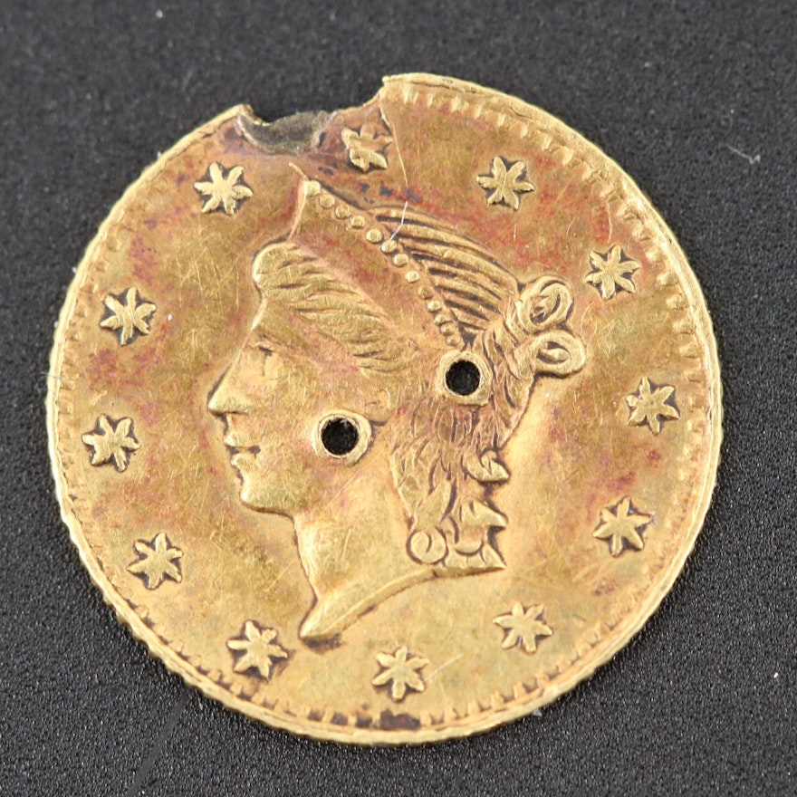 A Non-Dated Fractional California Gold 1/4 Dollar Coin, ca. 1850s