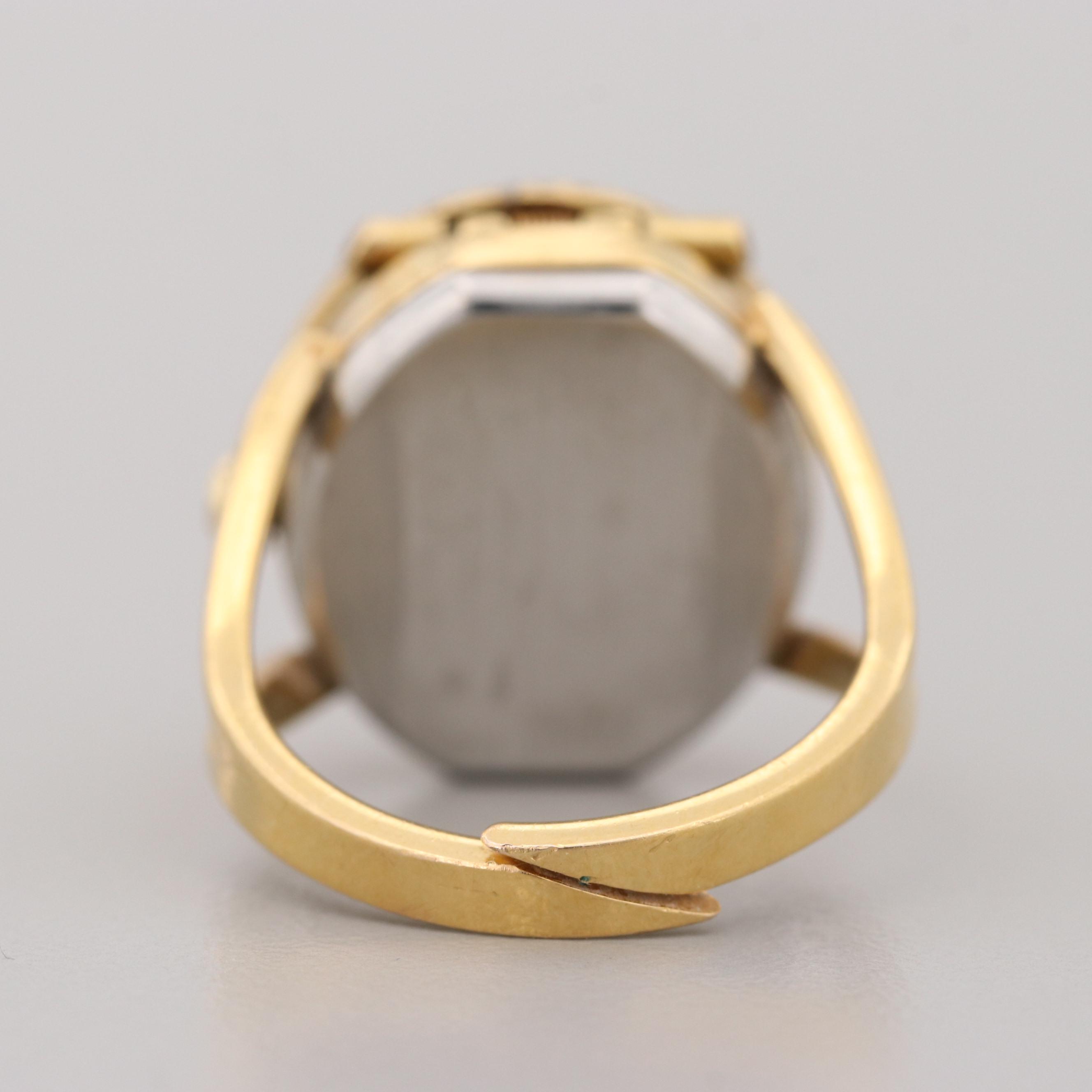 Vintage Bucherer Gold Tone Hidden Dial Ring Watch With Glass Crystals