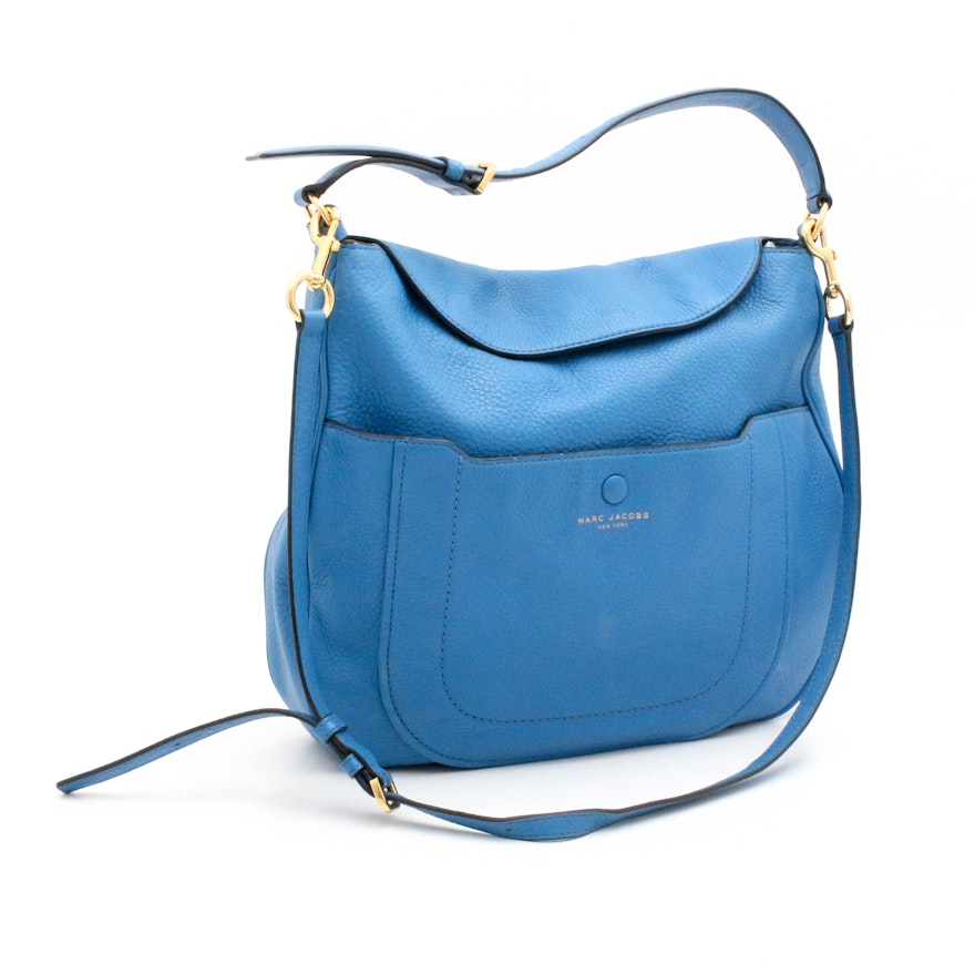 Marc Jacobs New York Empire City Blue Pebbled Leather Hobo Crossbody Bag