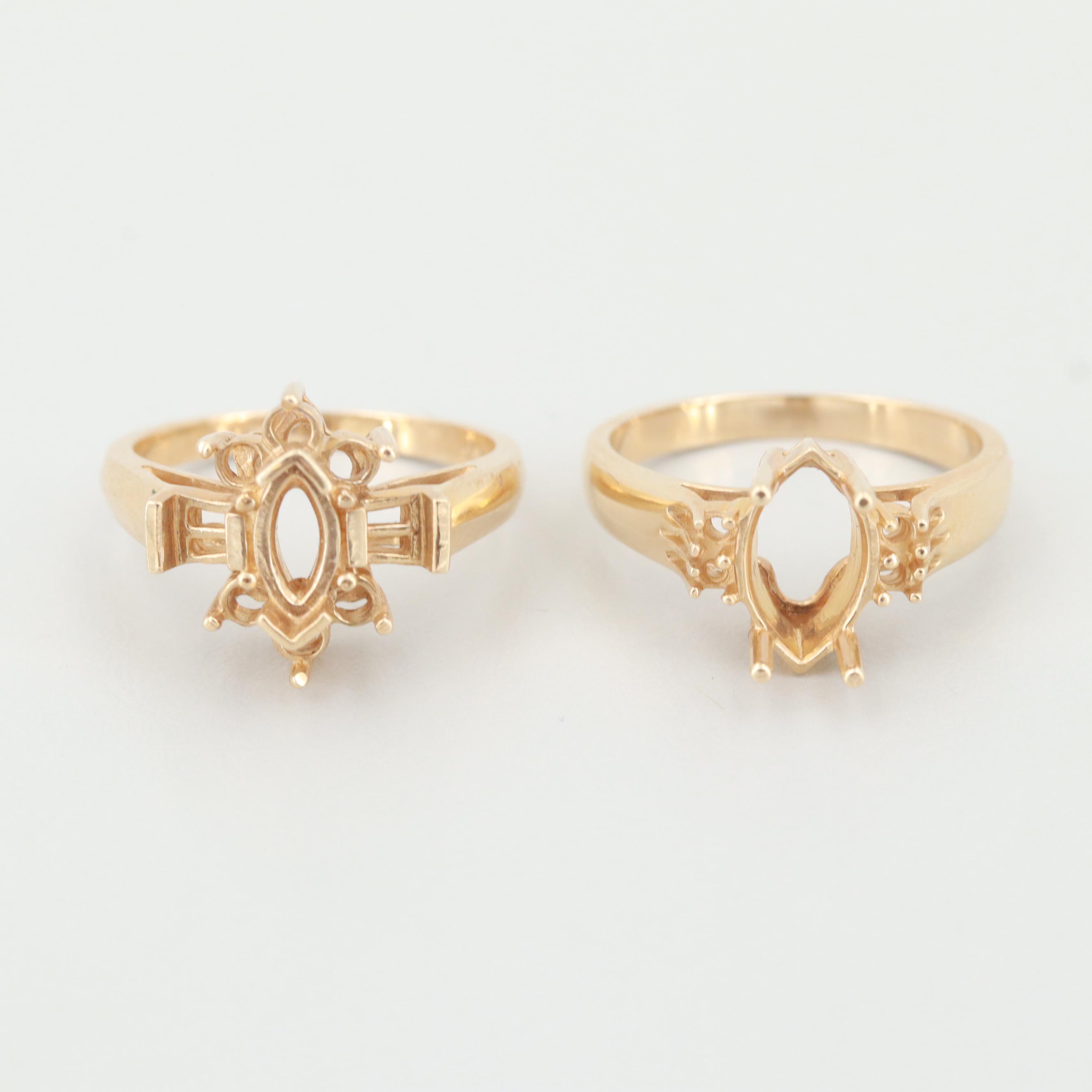Pair of 14K Yellow Gold Ring Mounts