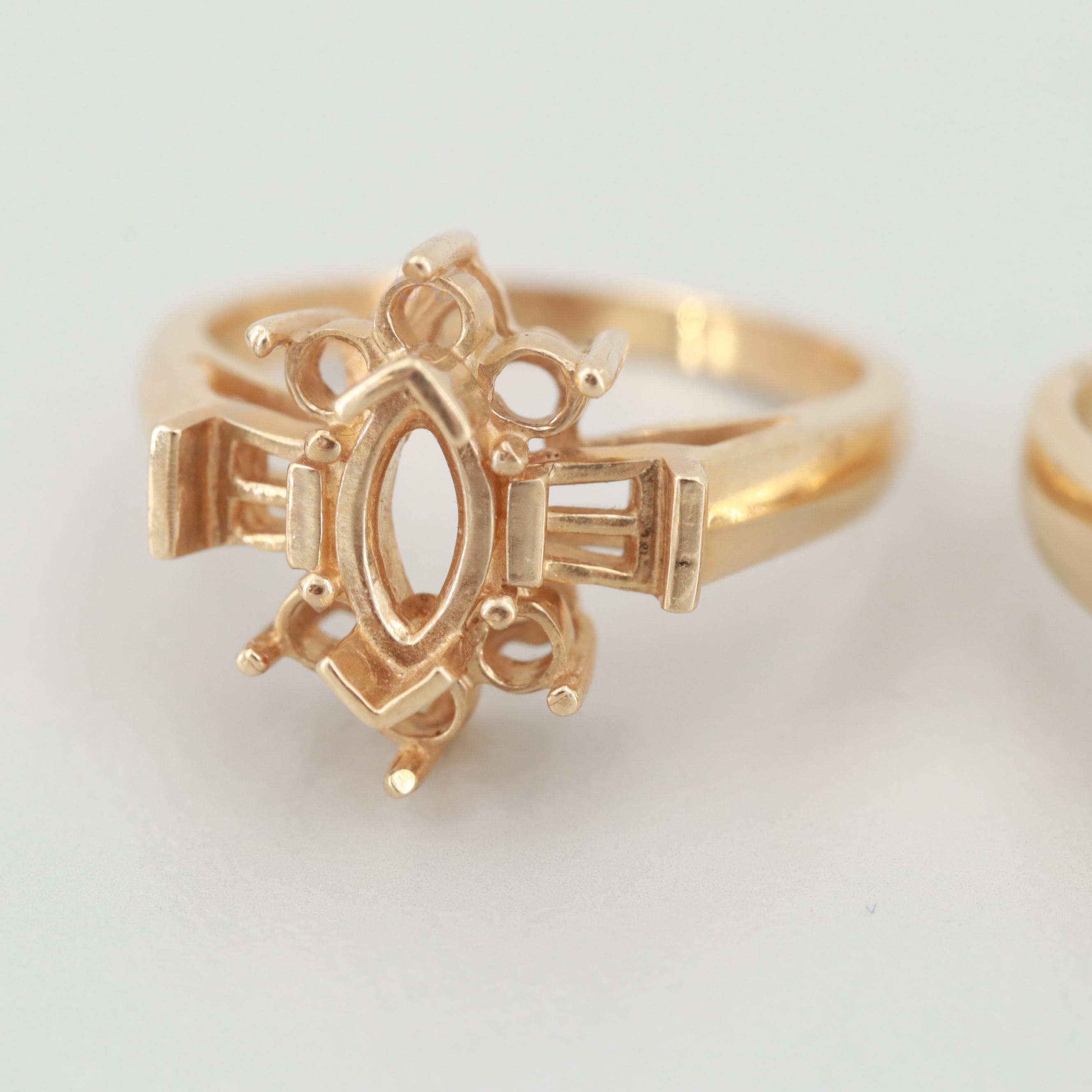 Pair of 14K Yellow Gold Ring Mounts