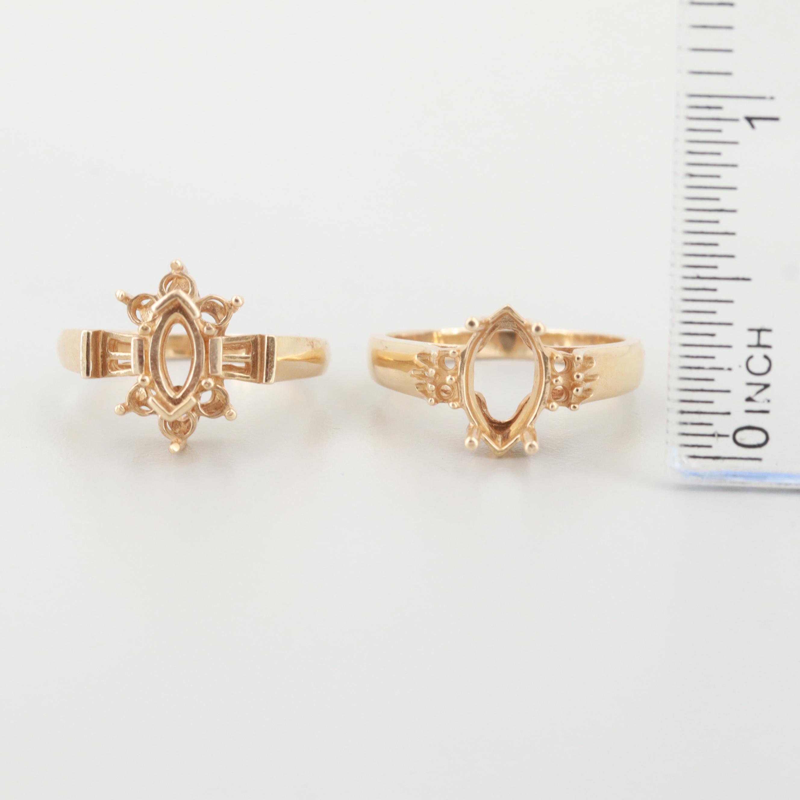 Pair of 14K Yellow Gold Ring Mounts