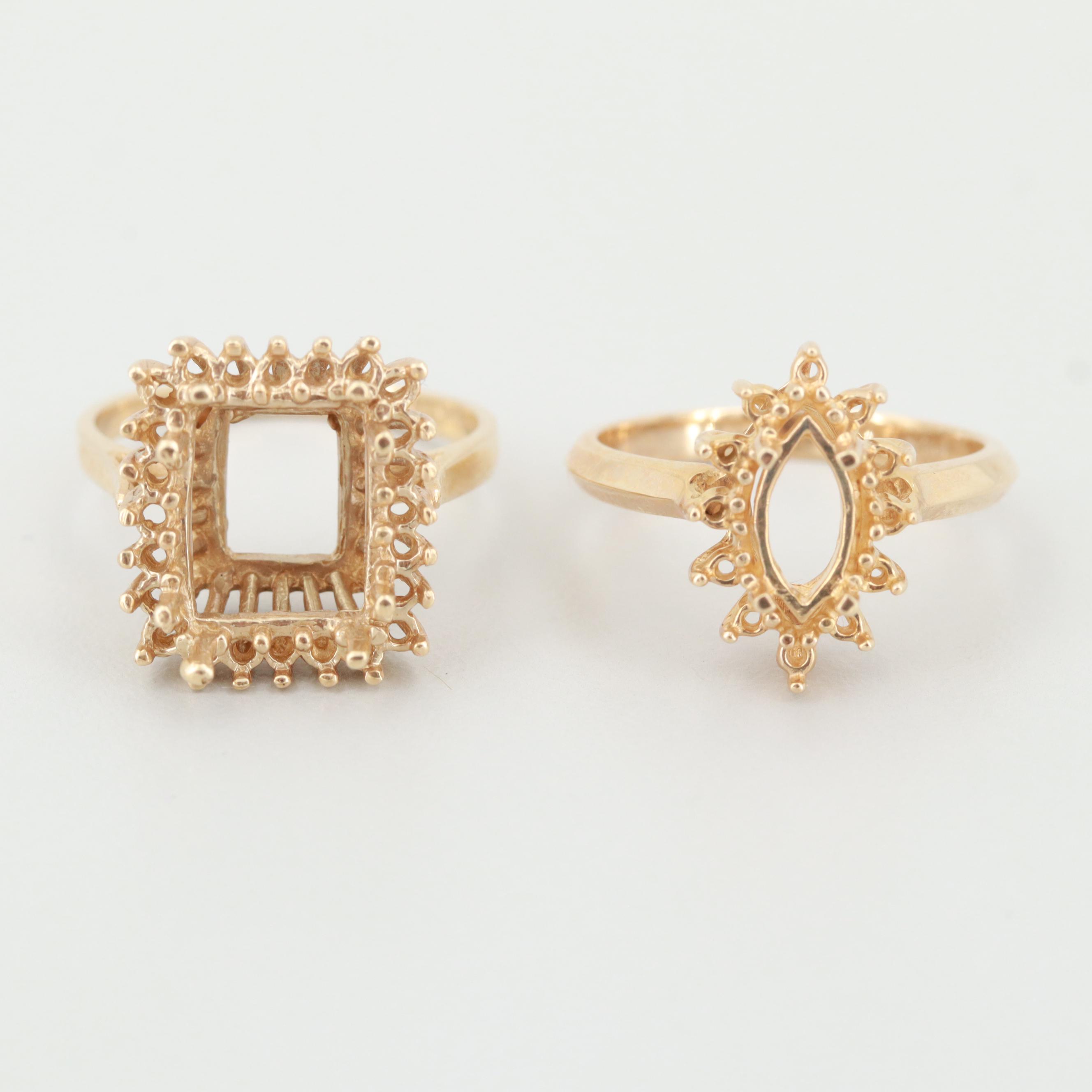 Pair of 14K Yellow Gold Ring Mountings