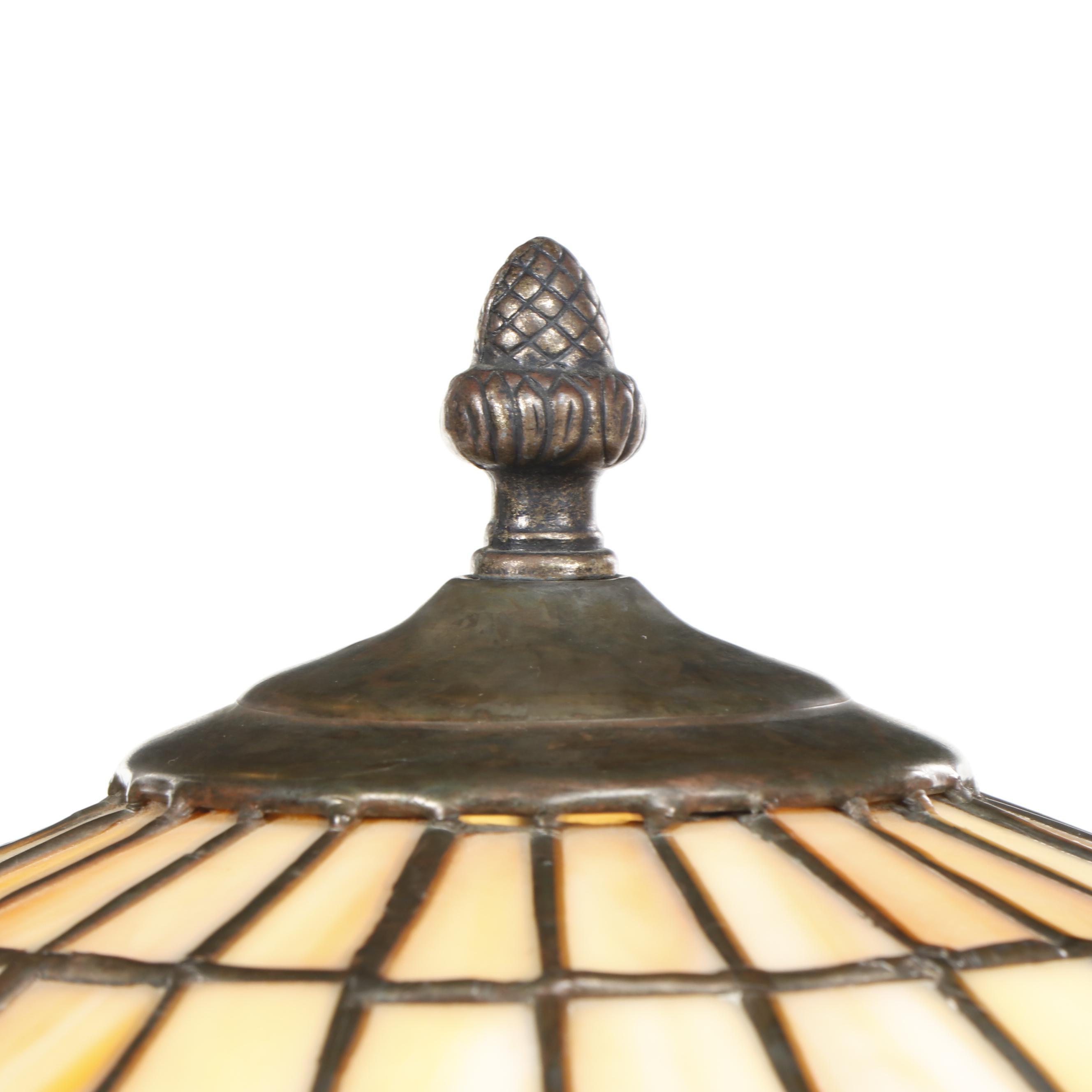 Slag and Stained Glass Floral Lamp with Cast Metal Base