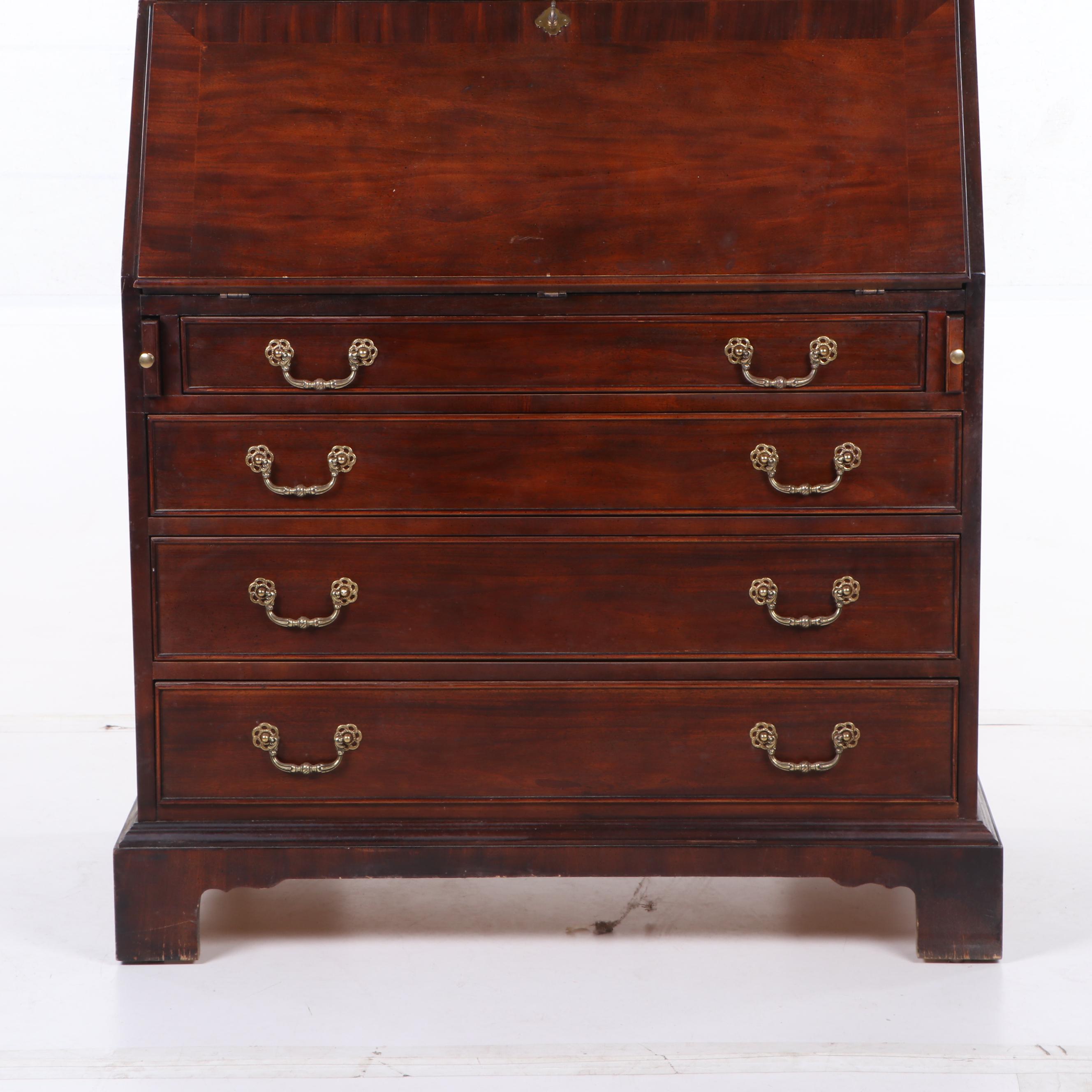 Century Furniture Mahogany Secretary Desk with Illuminated Hutch