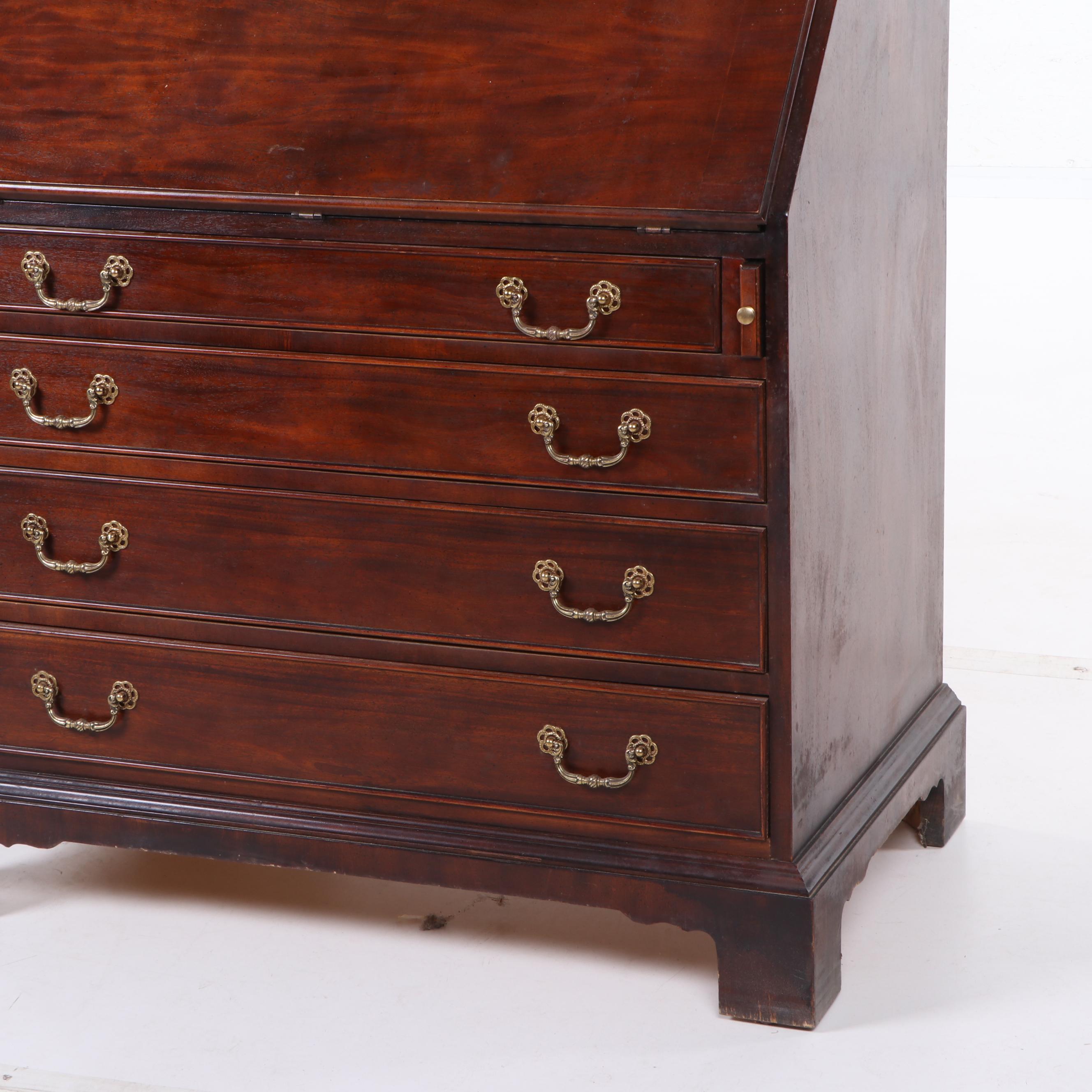 Century Furniture Mahogany Secretary Desk with Illuminated Hutch