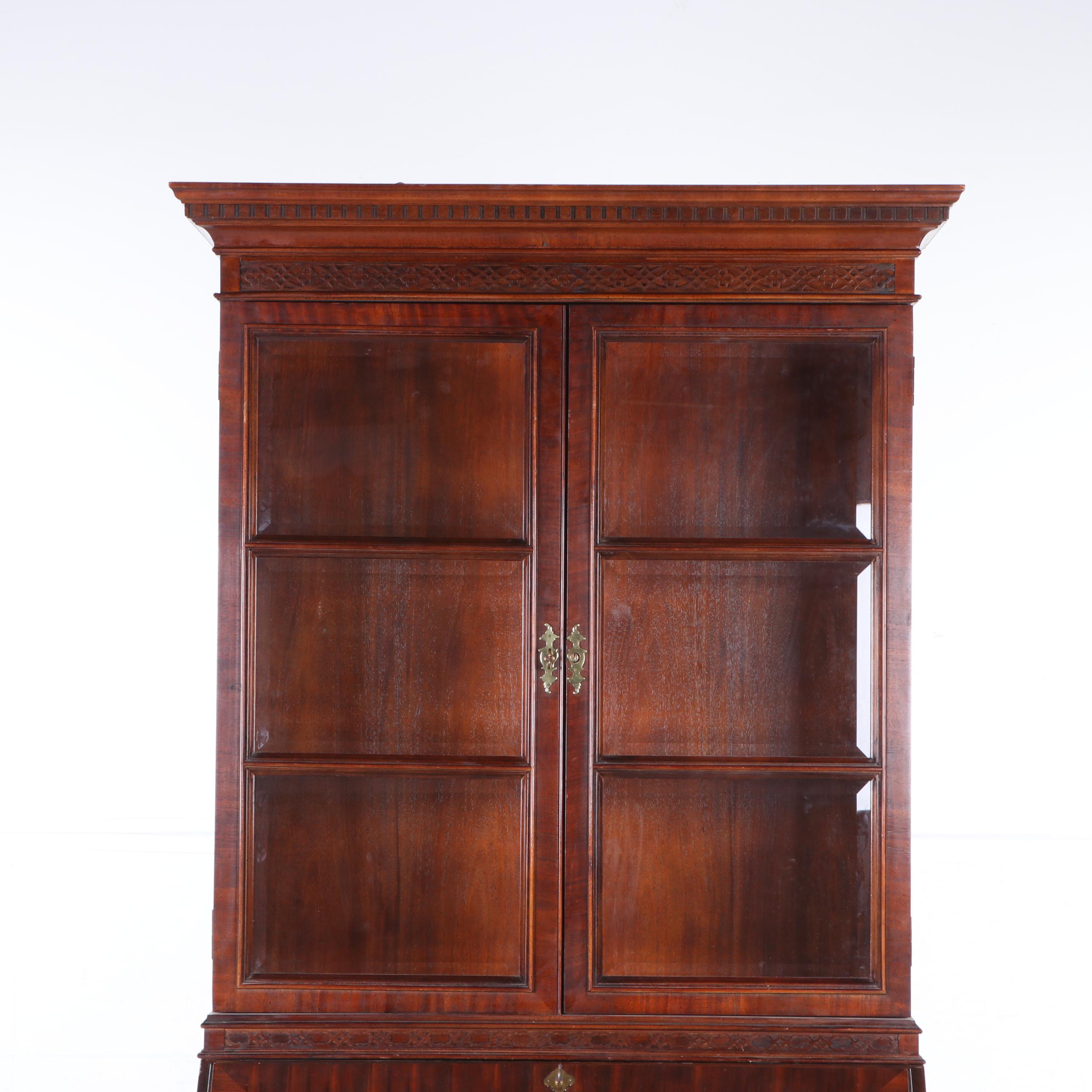 Century Furniture Mahogany Secretary Desk with Illuminated Hutch