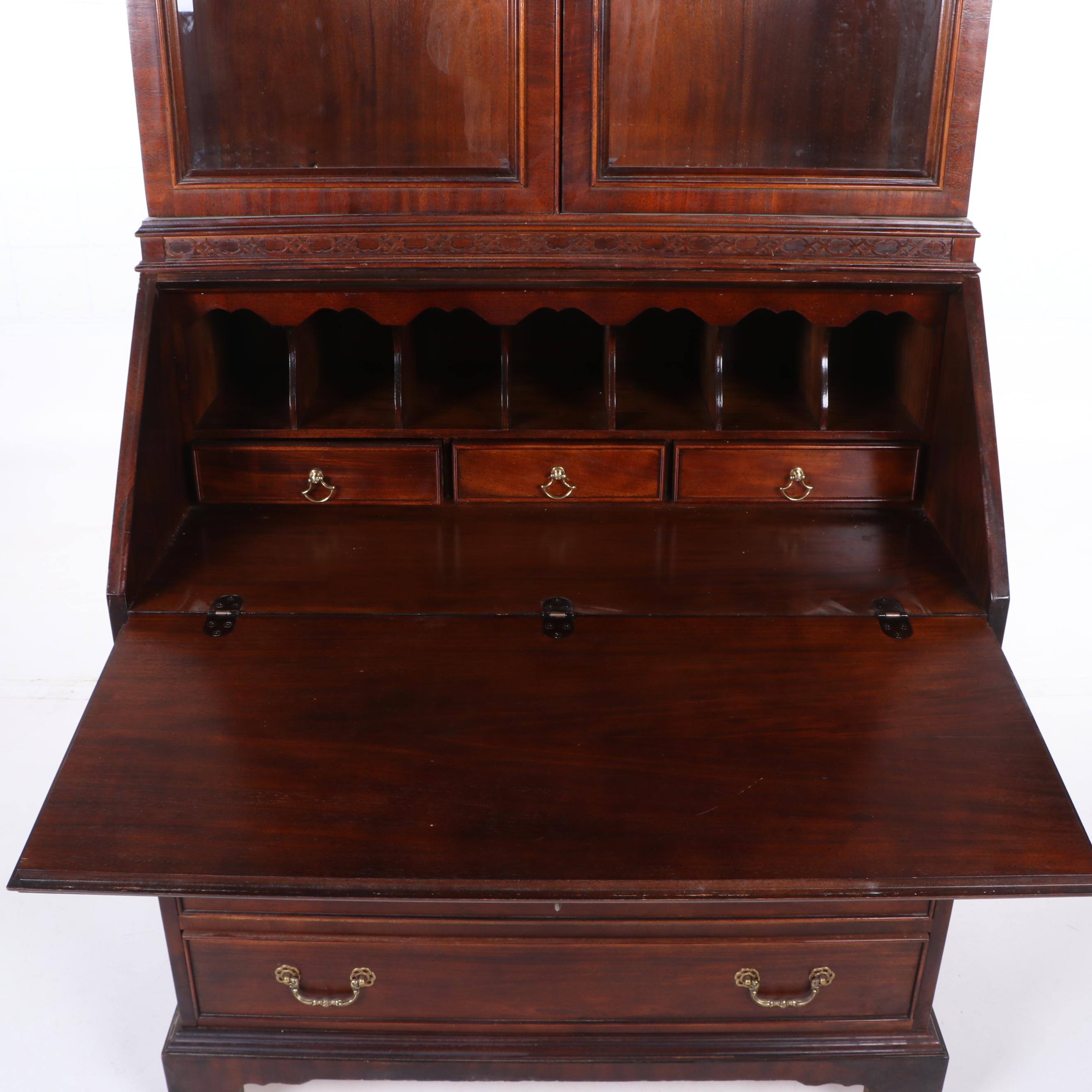 Century Furniture Mahogany Secretary Desk with Illuminated Hutch