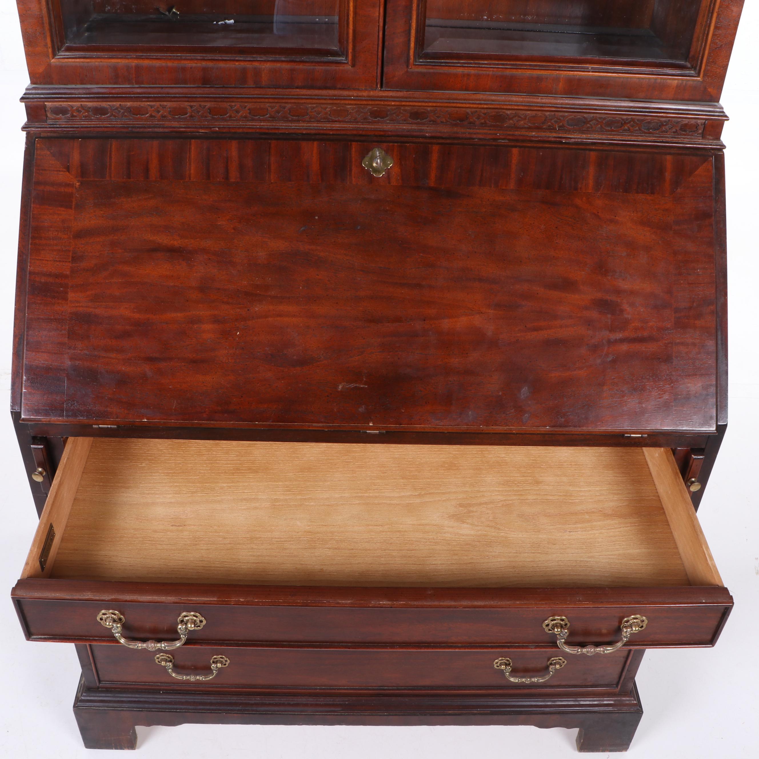 Century Furniture Mahogany Secretary Desk with Illuminated Hutch