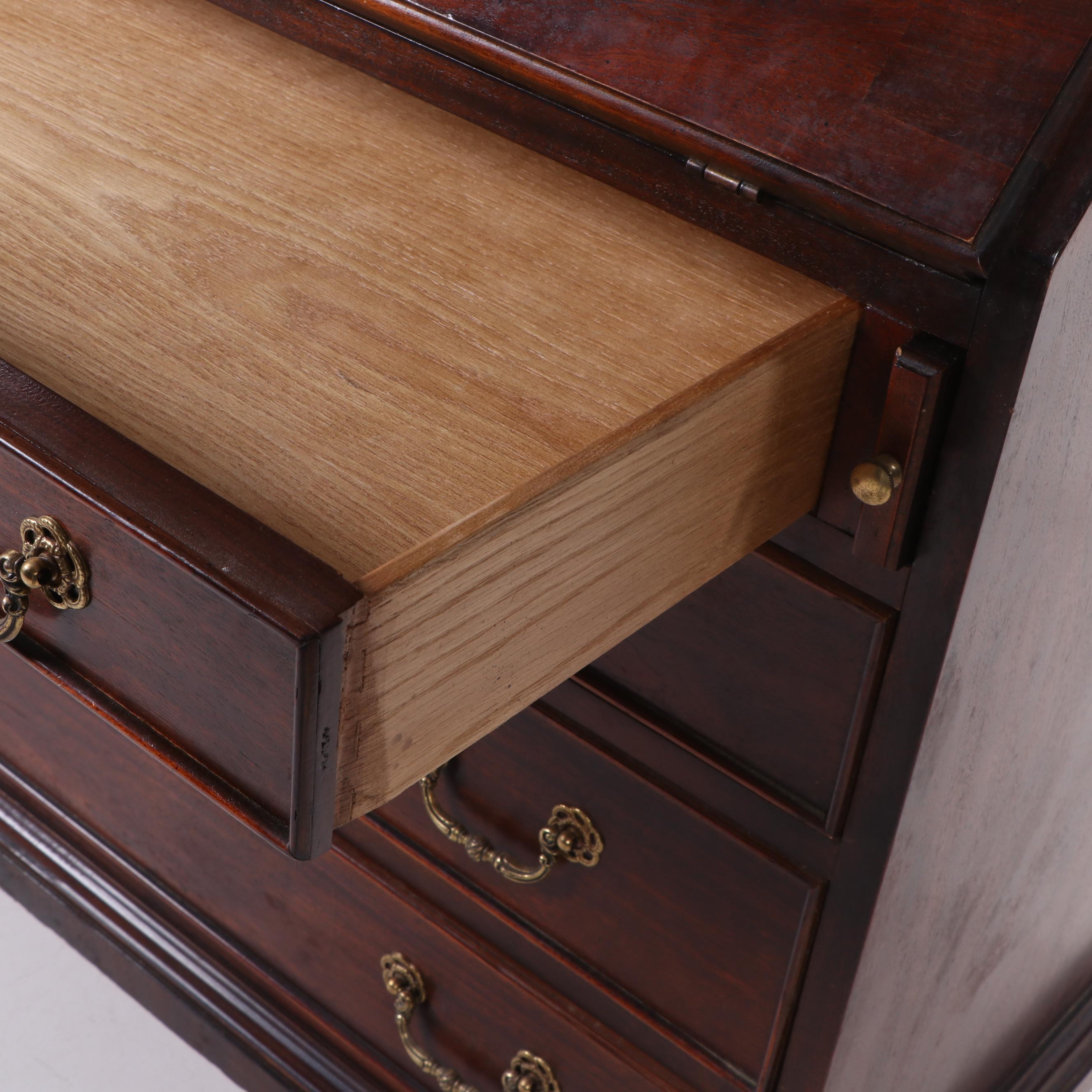 Century Furniture Mahogany Secretary Desk with Illuminated Hutch