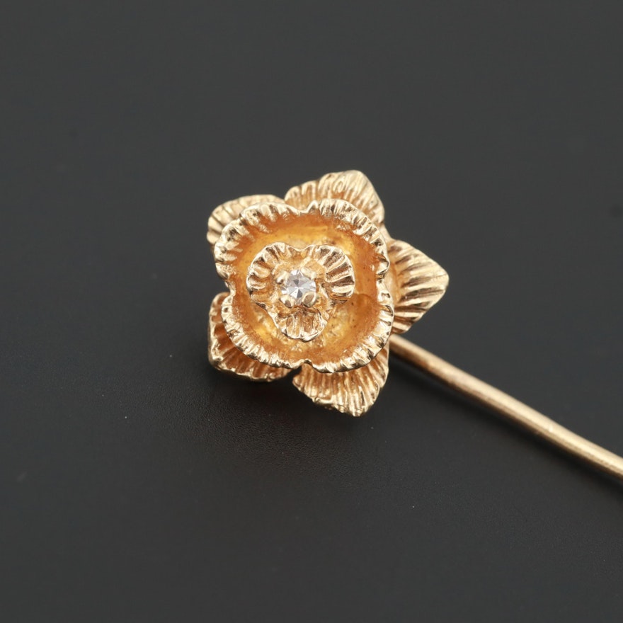 14K Yellow Diamond Flower Stick Pin