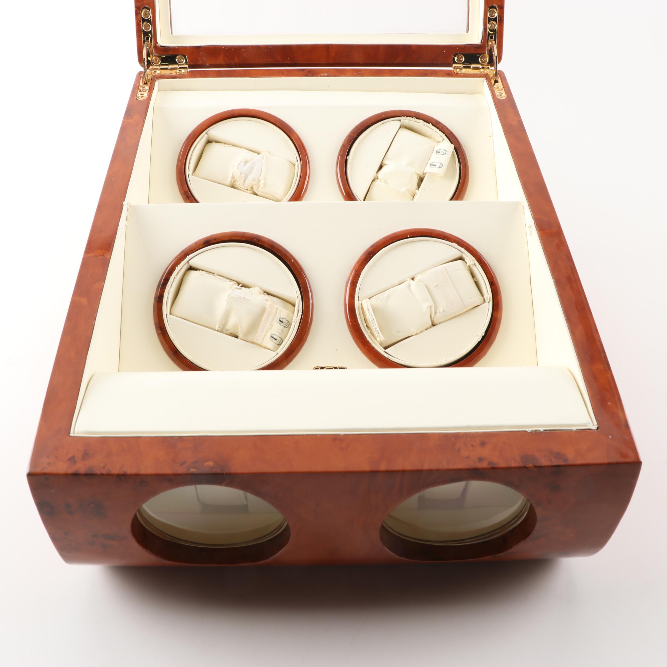 Steinhausen Executive Collection Burl Wood Quad Watch Winder Display