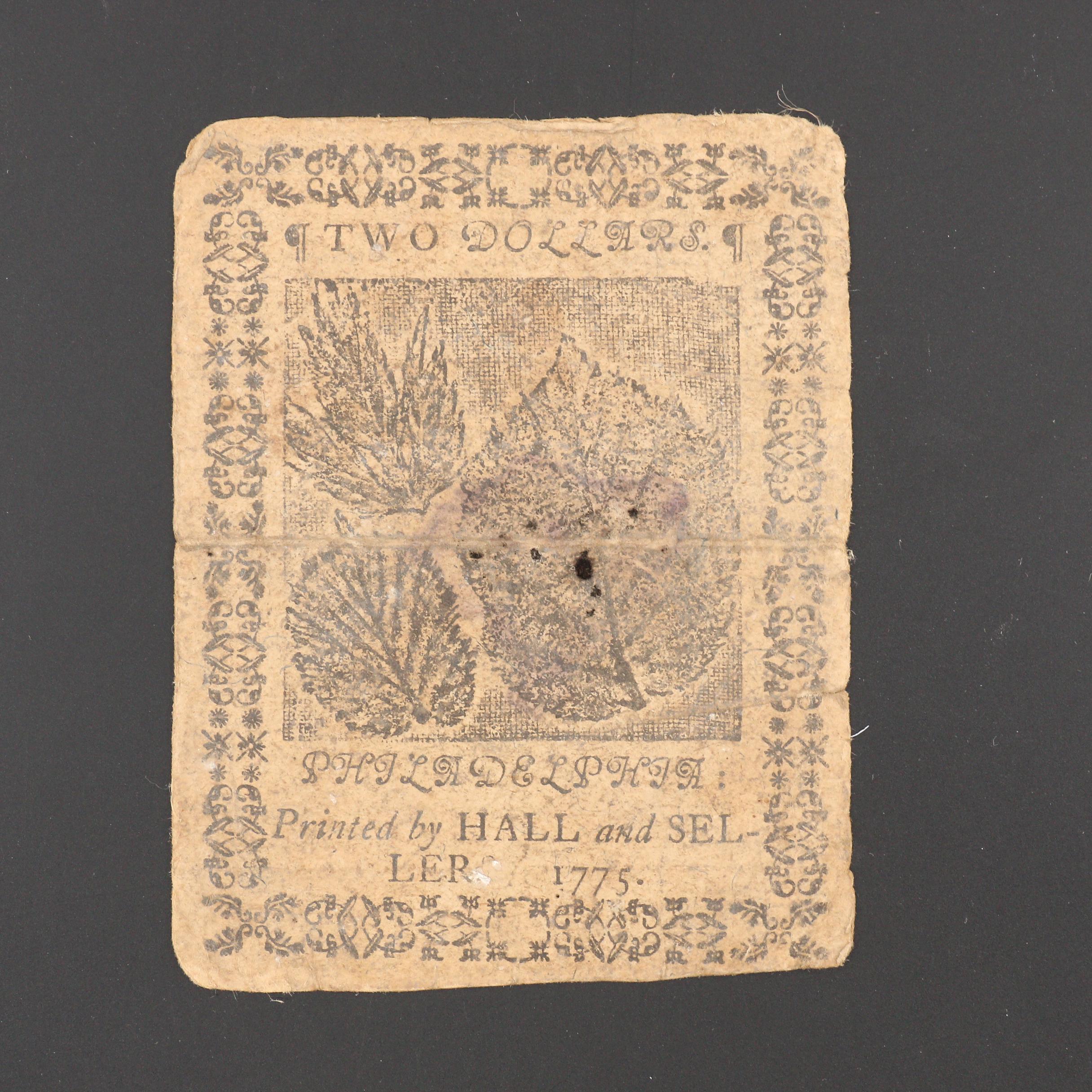 1775 Continental Currency $2 Note