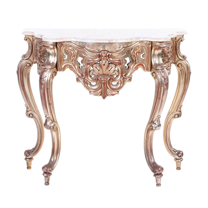 Baroque Style Giltwood Accent Table with Marble Top