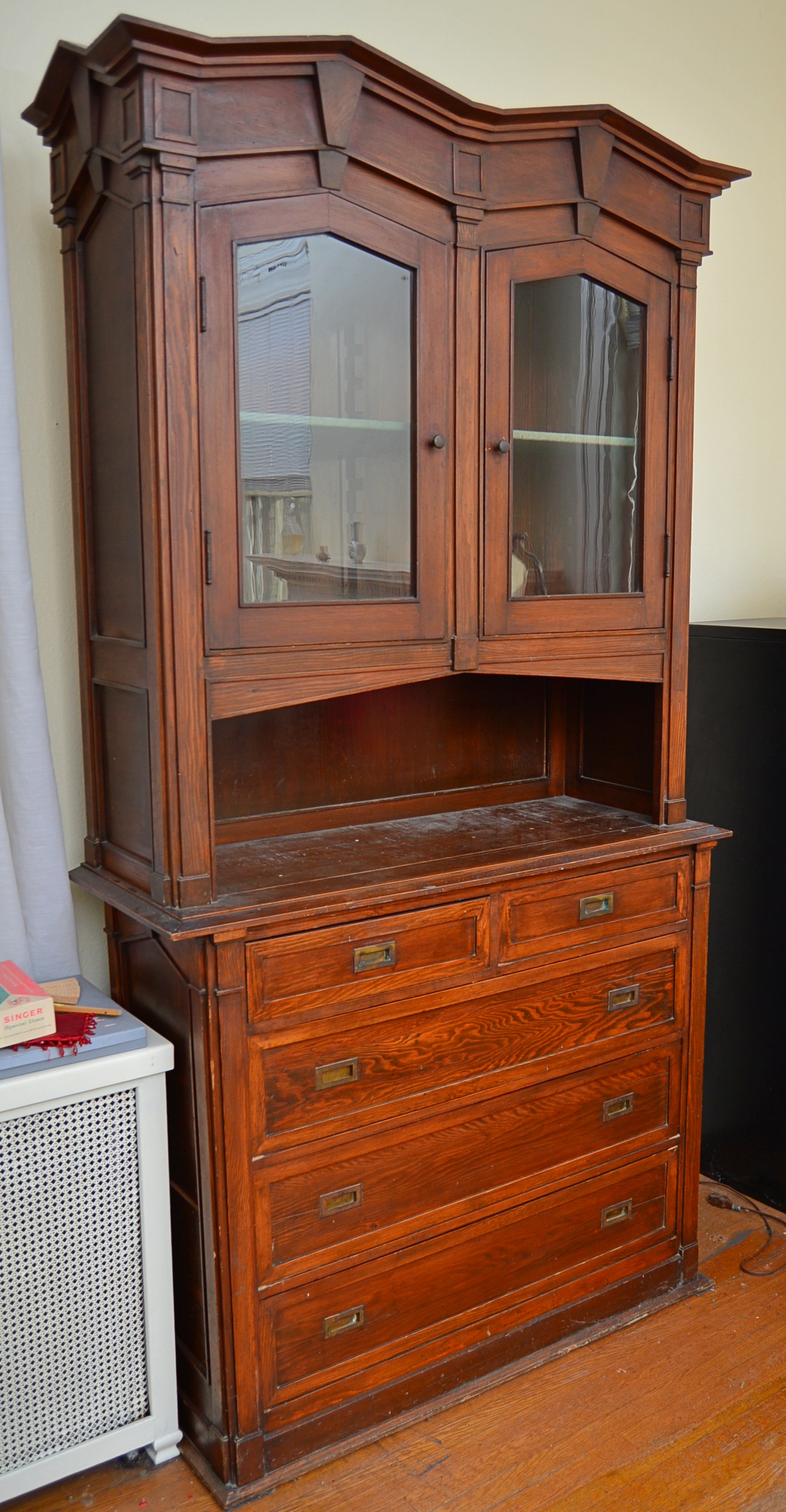 Yellow Pine Cabinet with Gabled Pediment, Late 19th Century