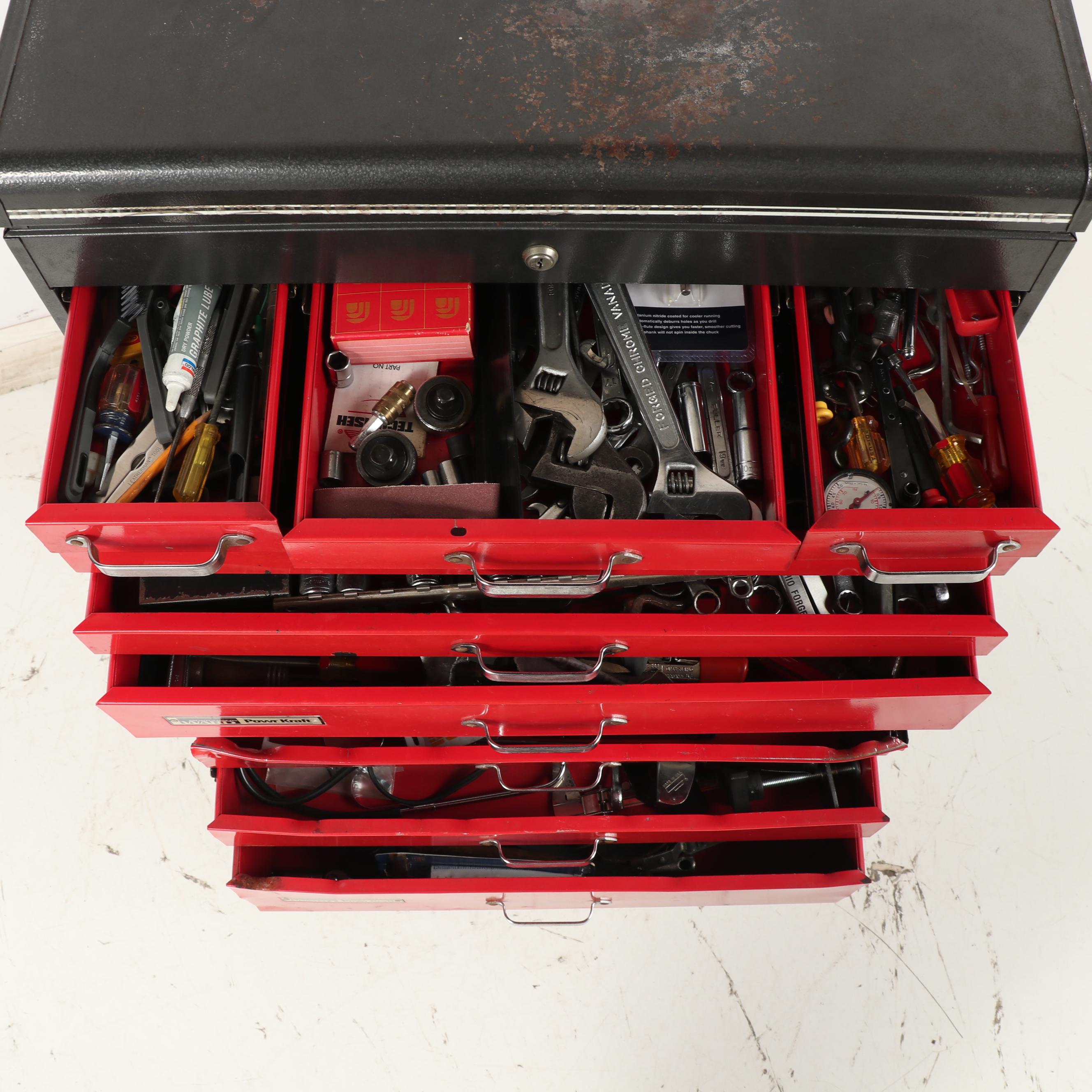 Two Montgomery Ward "Powr Kraft" Tool Chests with Assorted Tools