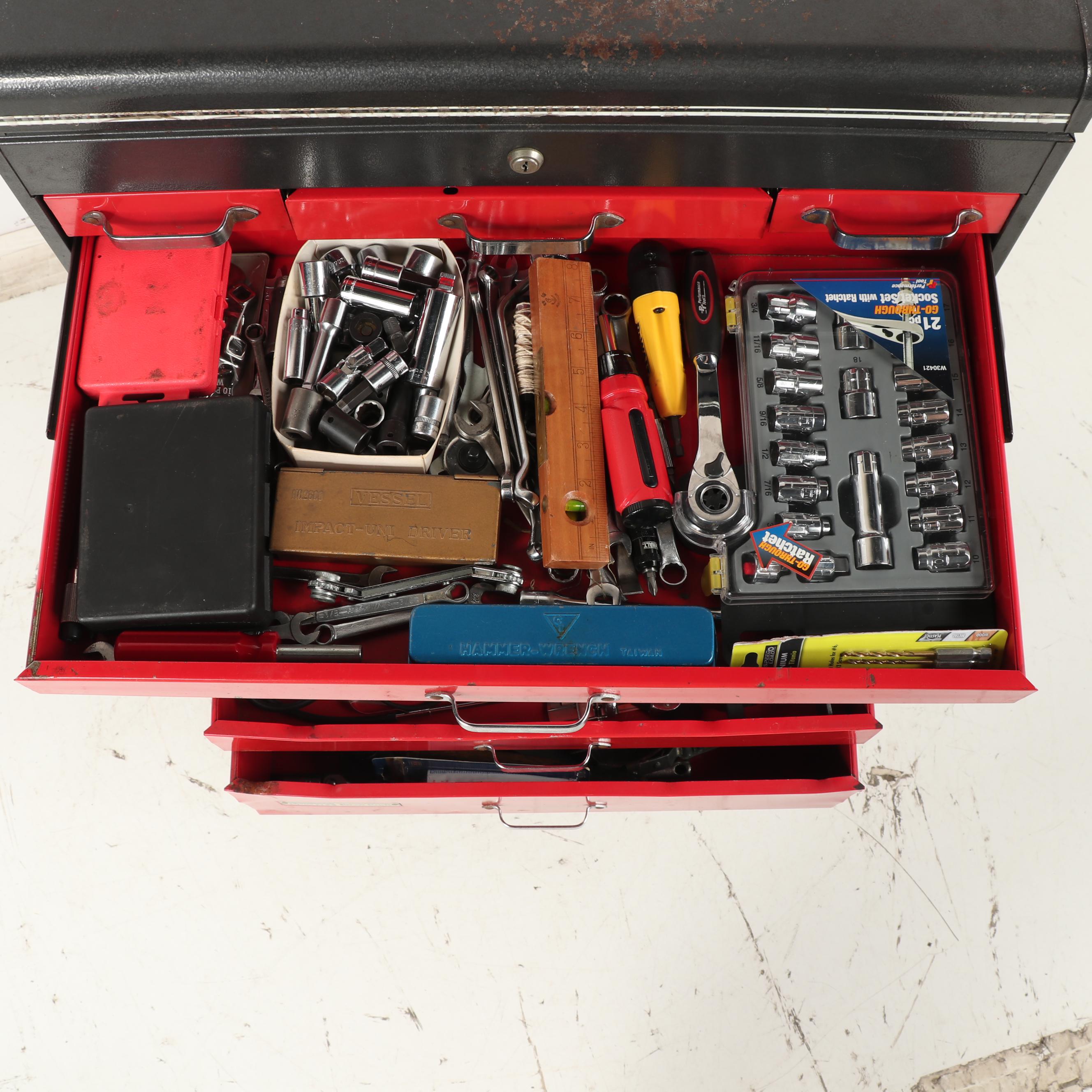 Two Montgomery Ward "Powr Kraft" Tool Chests with Assorted Tools