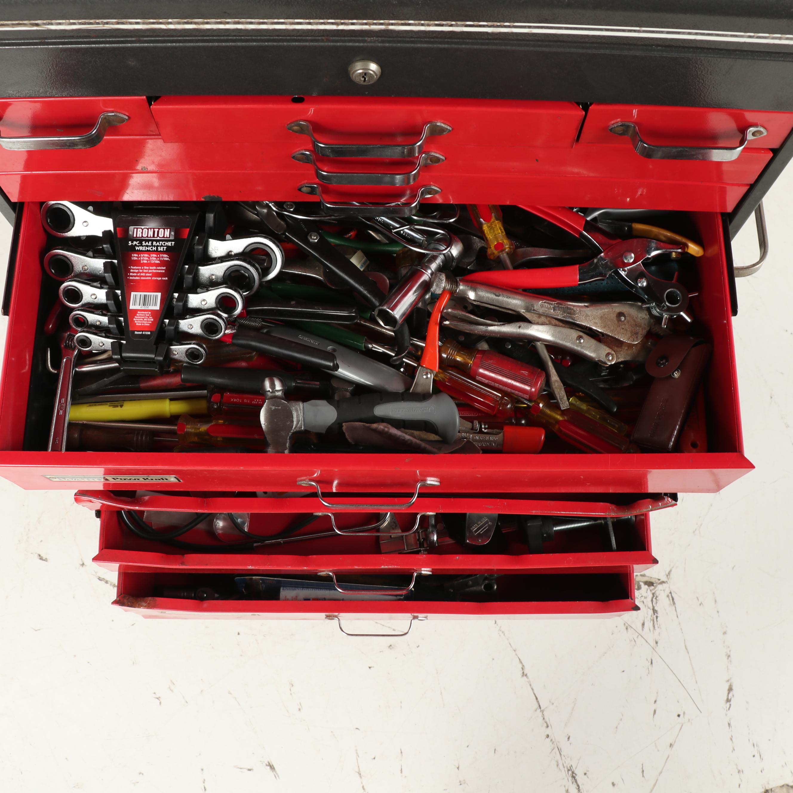 Two Montgomery Ward "Powr Kraft" Tool Chests with Assorted Tools