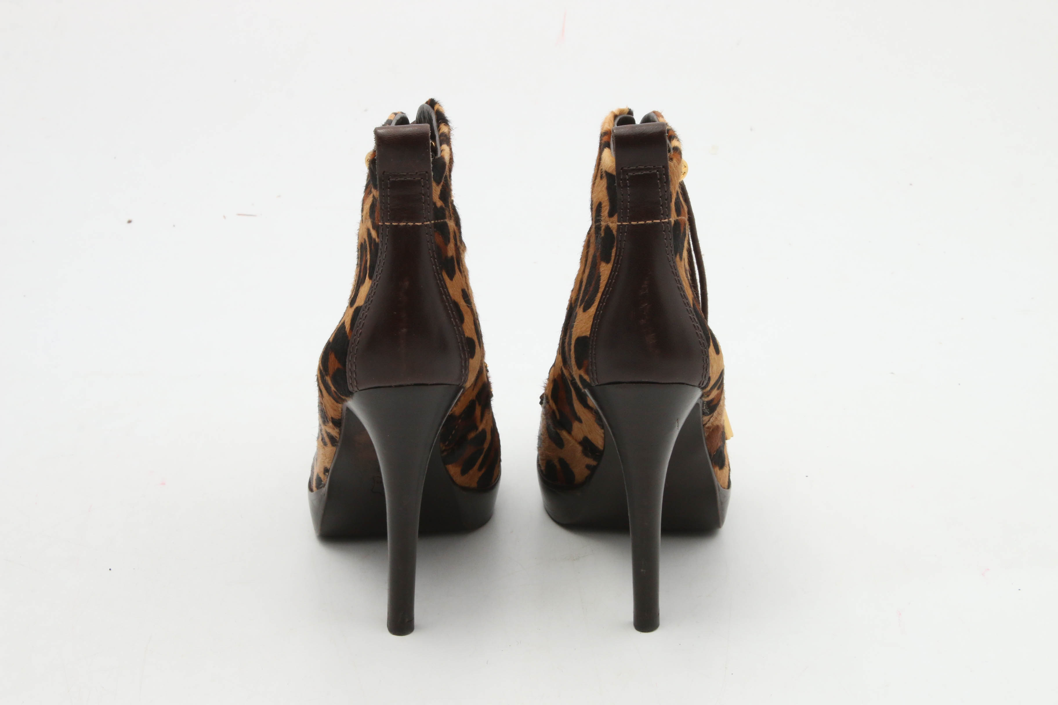 Tory Burch Leopard Print Calf Hair Lace-Up Stiletto Booties