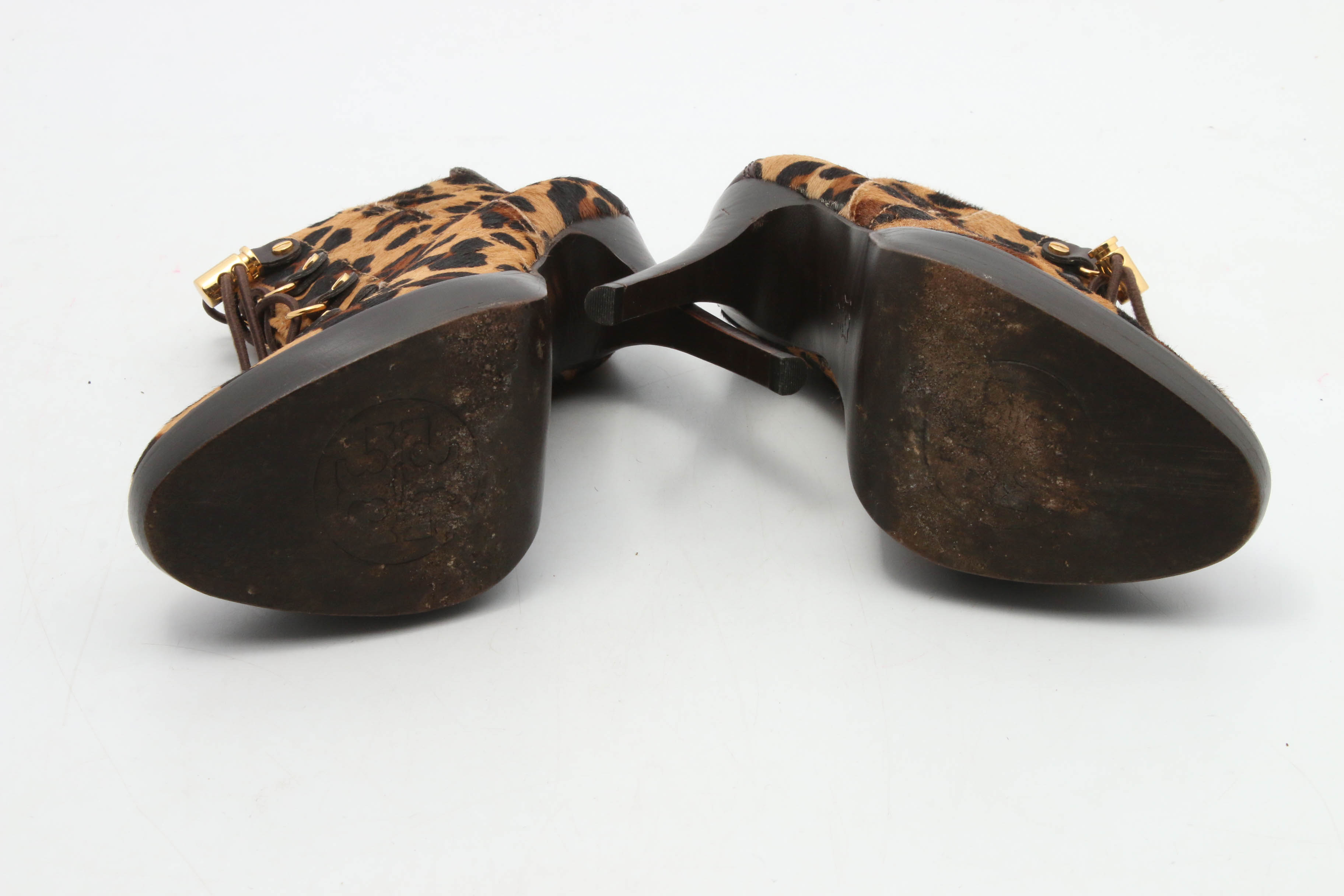 Tory Burch Leopard Print Calf Hair Lace-Up Stiletto Booties