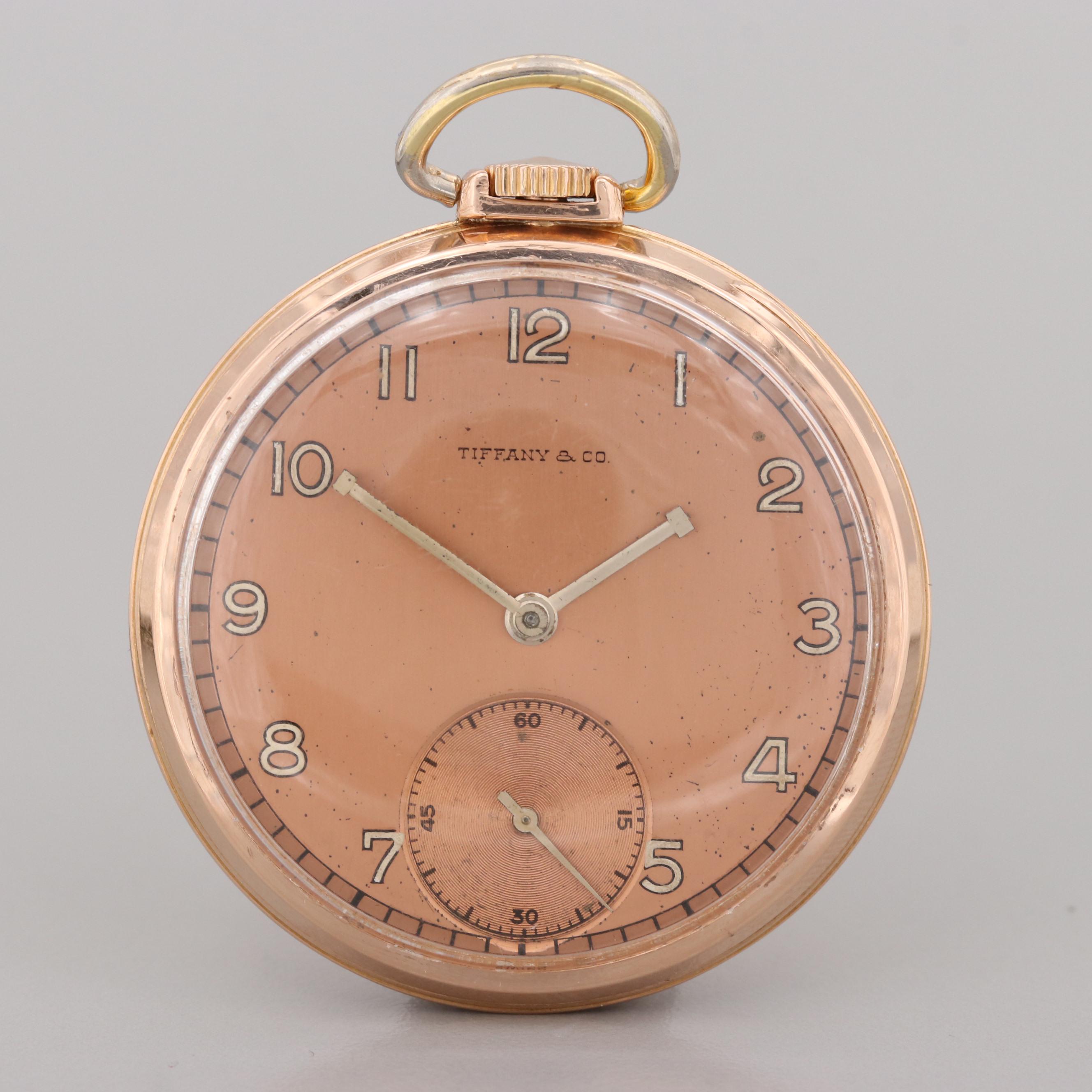 Vintage Omega For Tiffany & Co. 14K Gold Open Face Pocket Watch