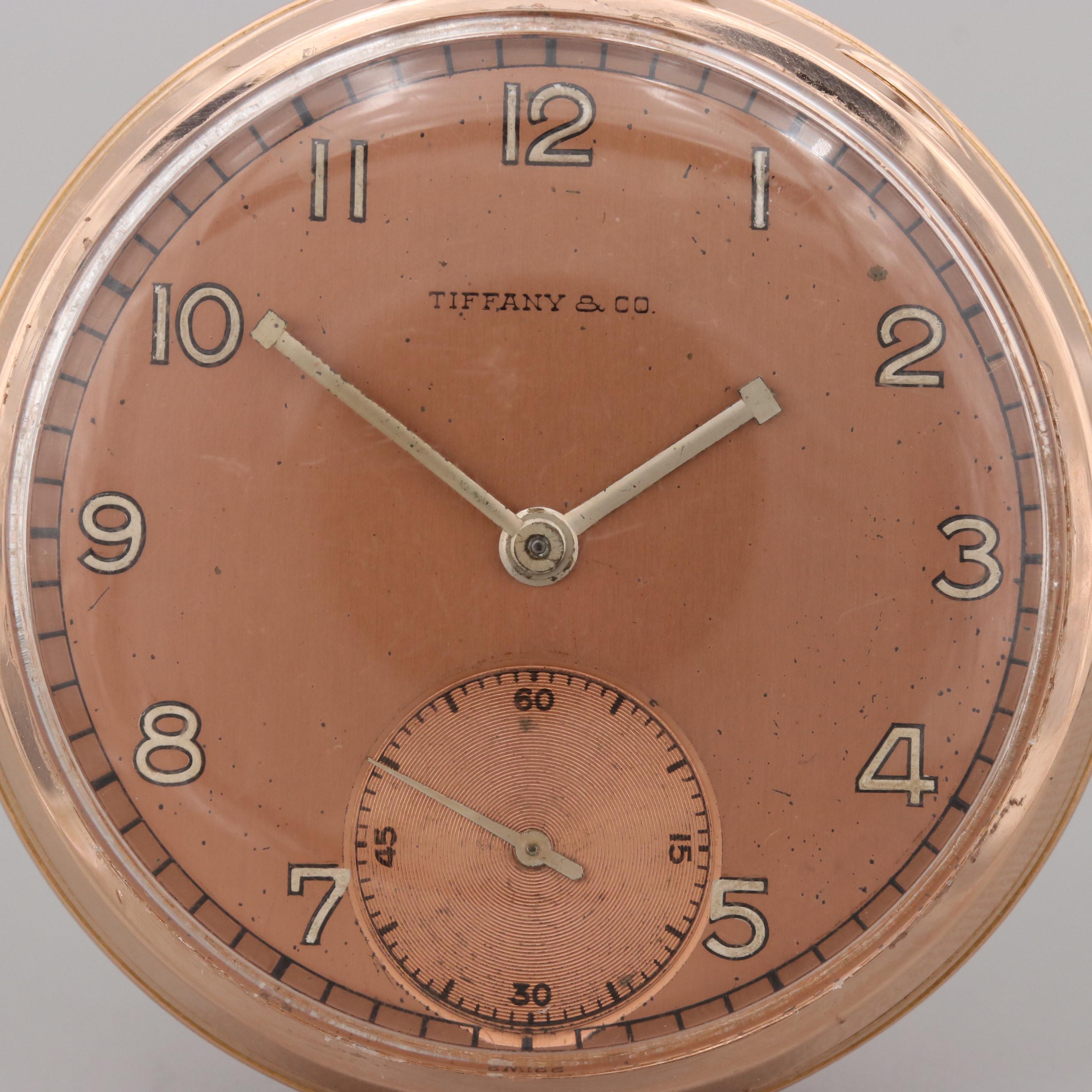 Vintage Omega For Tiffany & Co. 14K Gold Open Face Pocket Watch