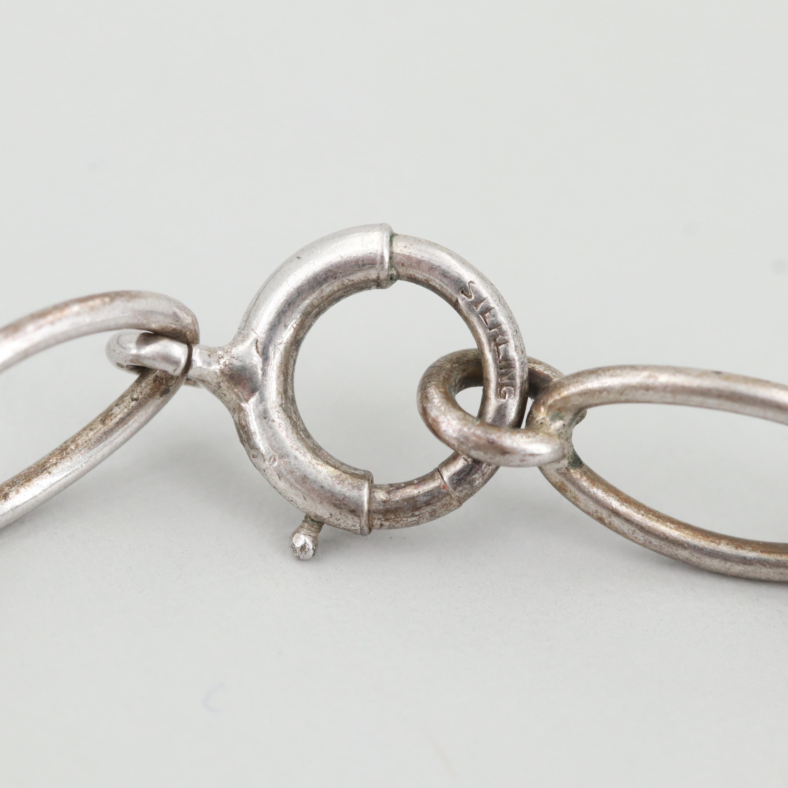 Vintage Sterling Silver Bracelet with Reverse Painted Fox Motif