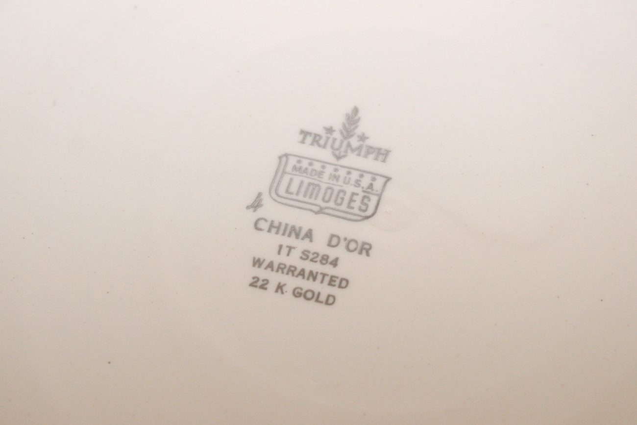 American Limoges 22K Gold "China d'Or" Dinnerware, 1940s