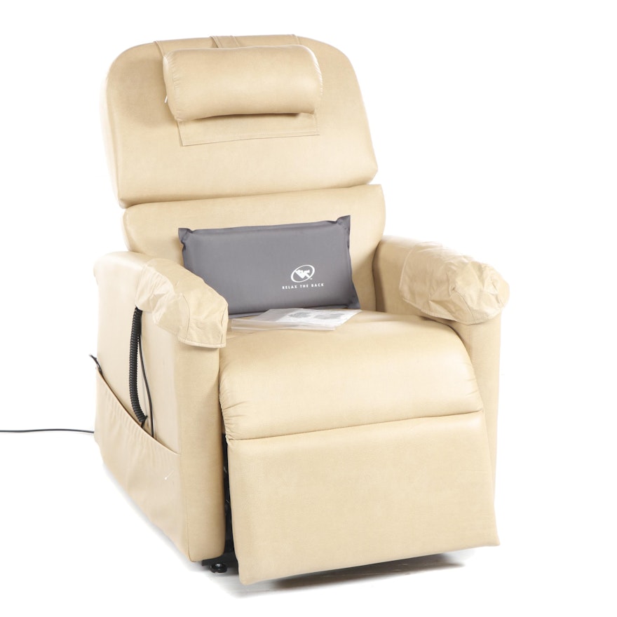 "Zero Gravity Lift Chair" by Relax The Back in Tan Faux Leather